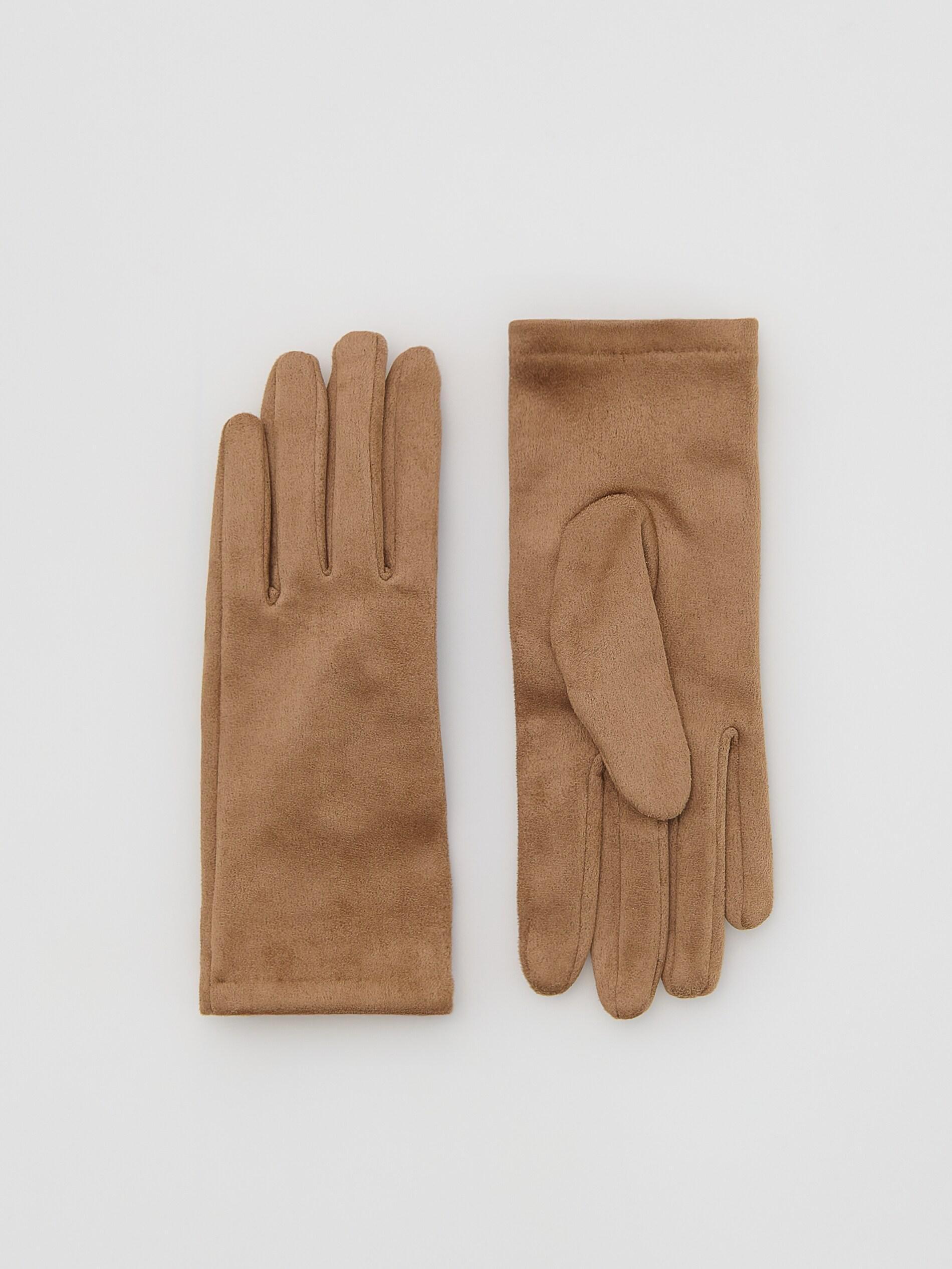 Beige Plain Gloves, Beige, medium