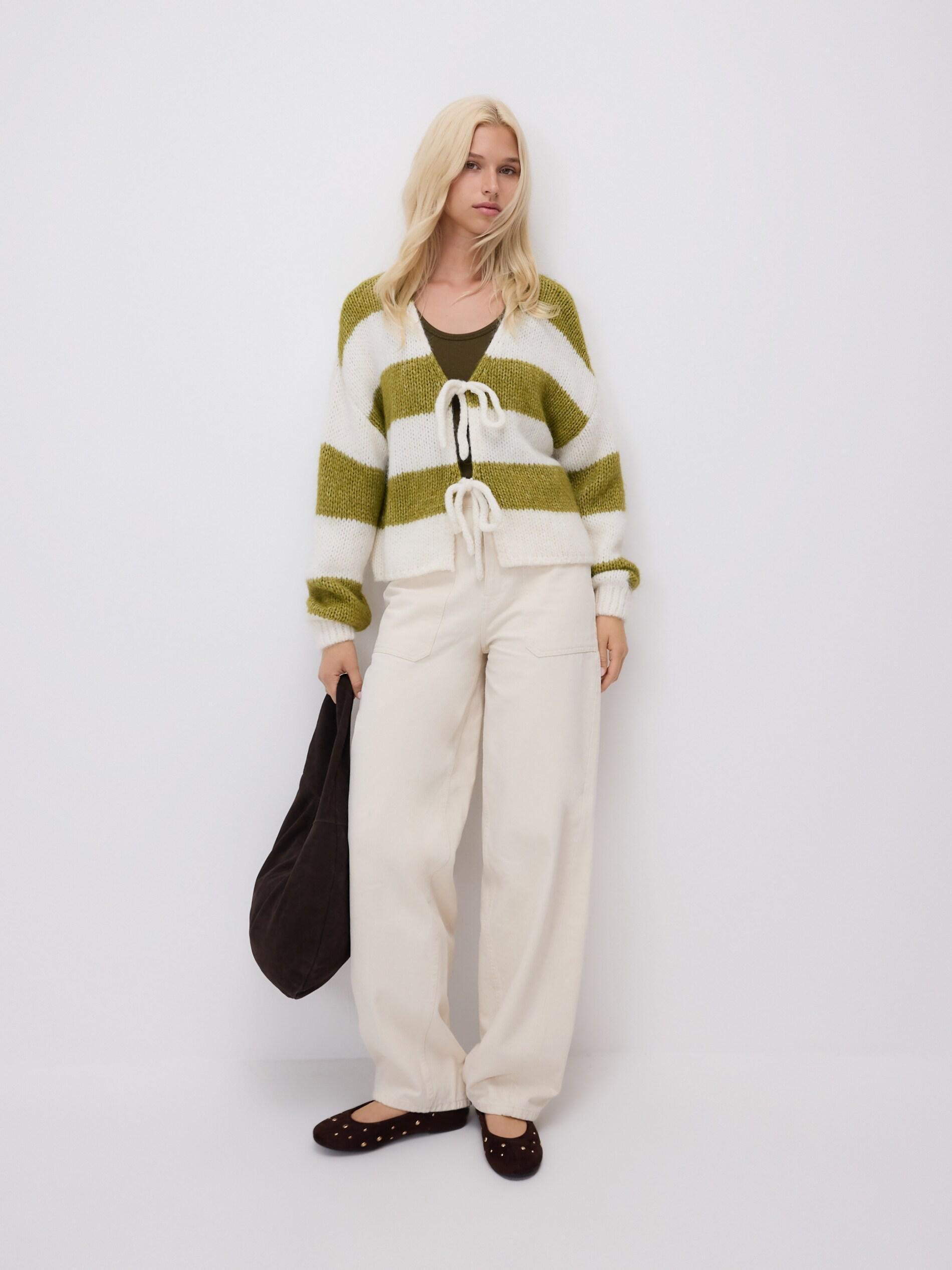 Green Cardigan With Tie Detail, Green, medium