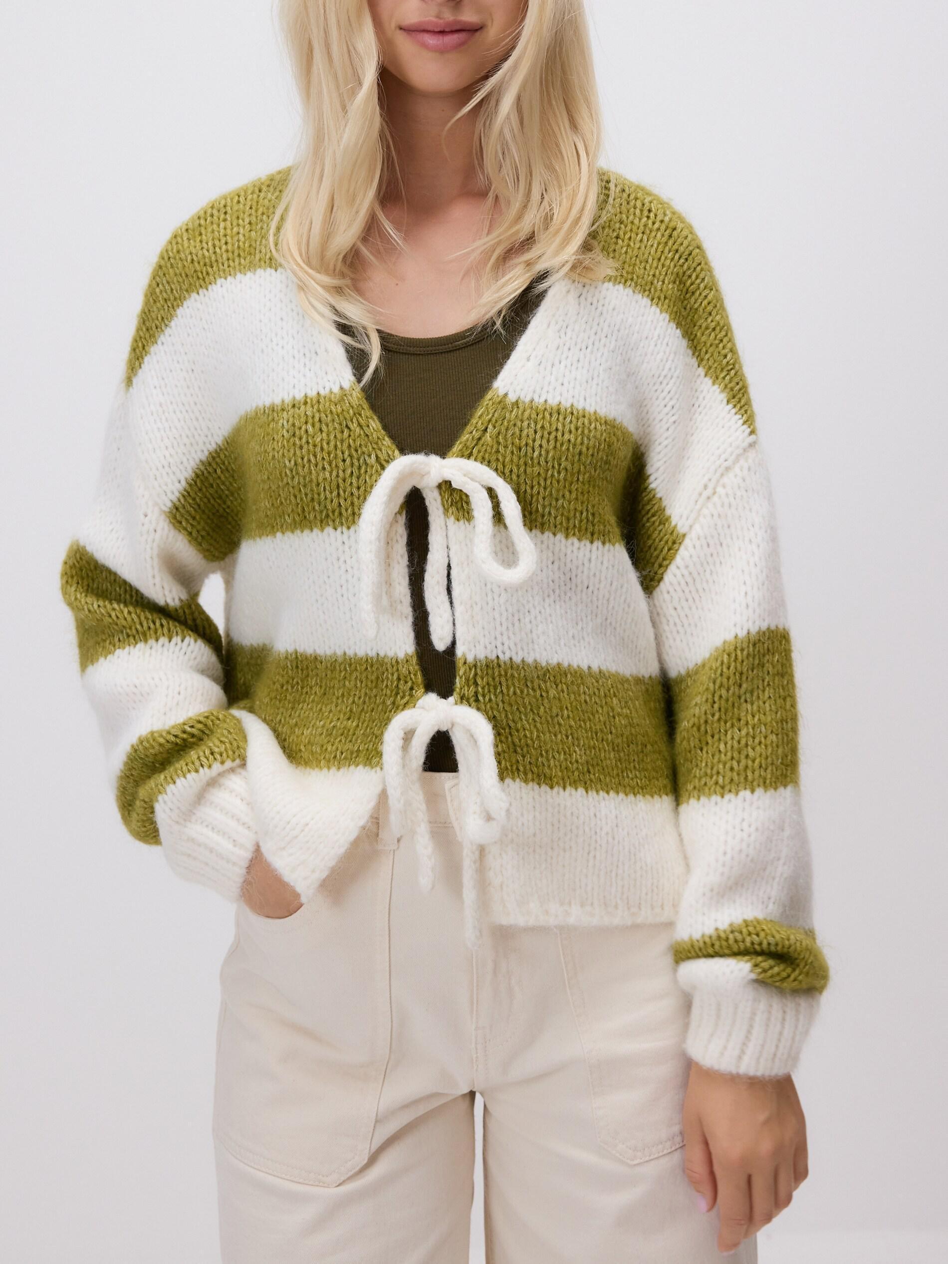Green Cardigan With Tie Detail, Green, large image number 1