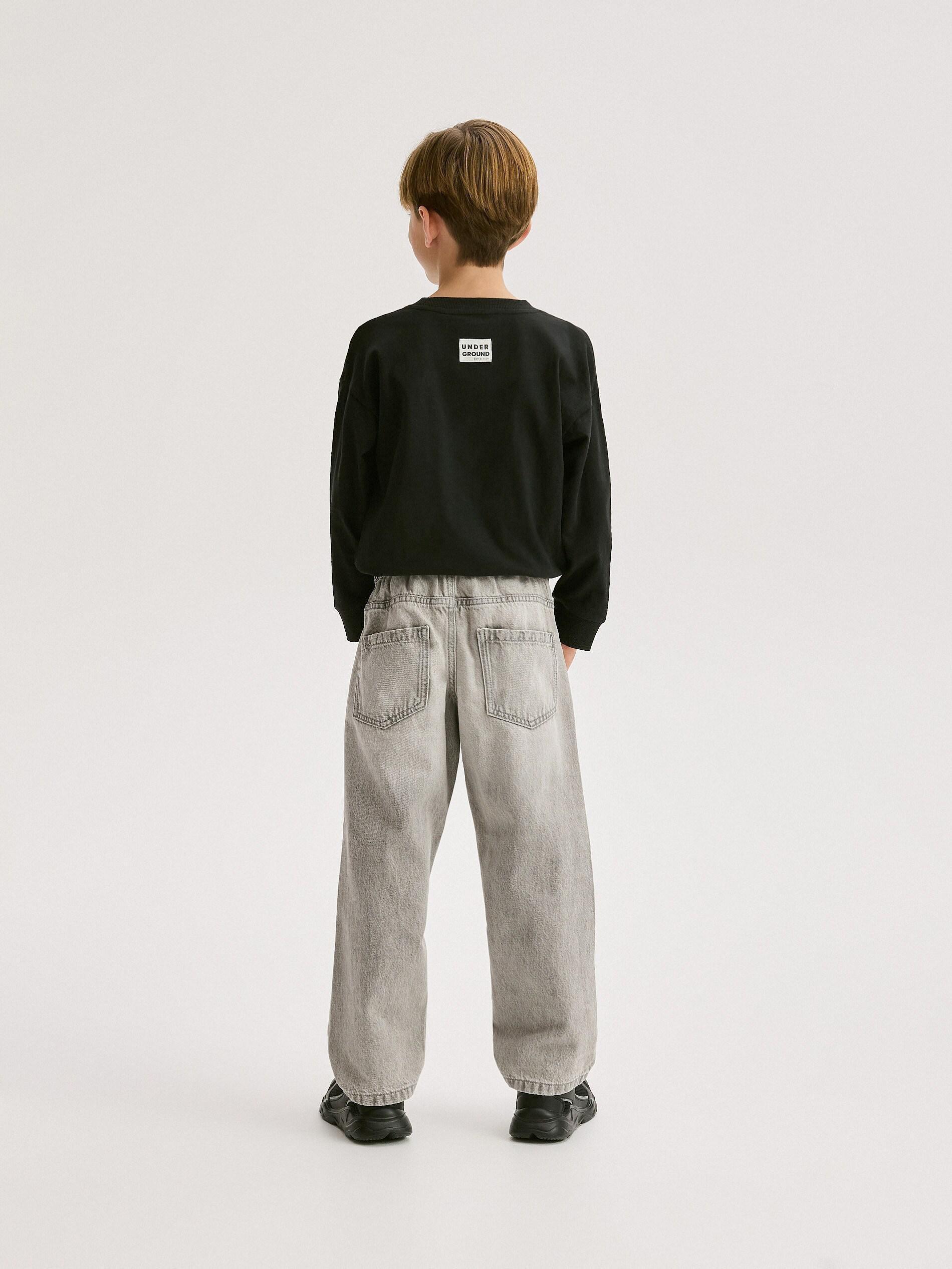 Grey Classic Straight Denim Pants, Light grey, large image number 2