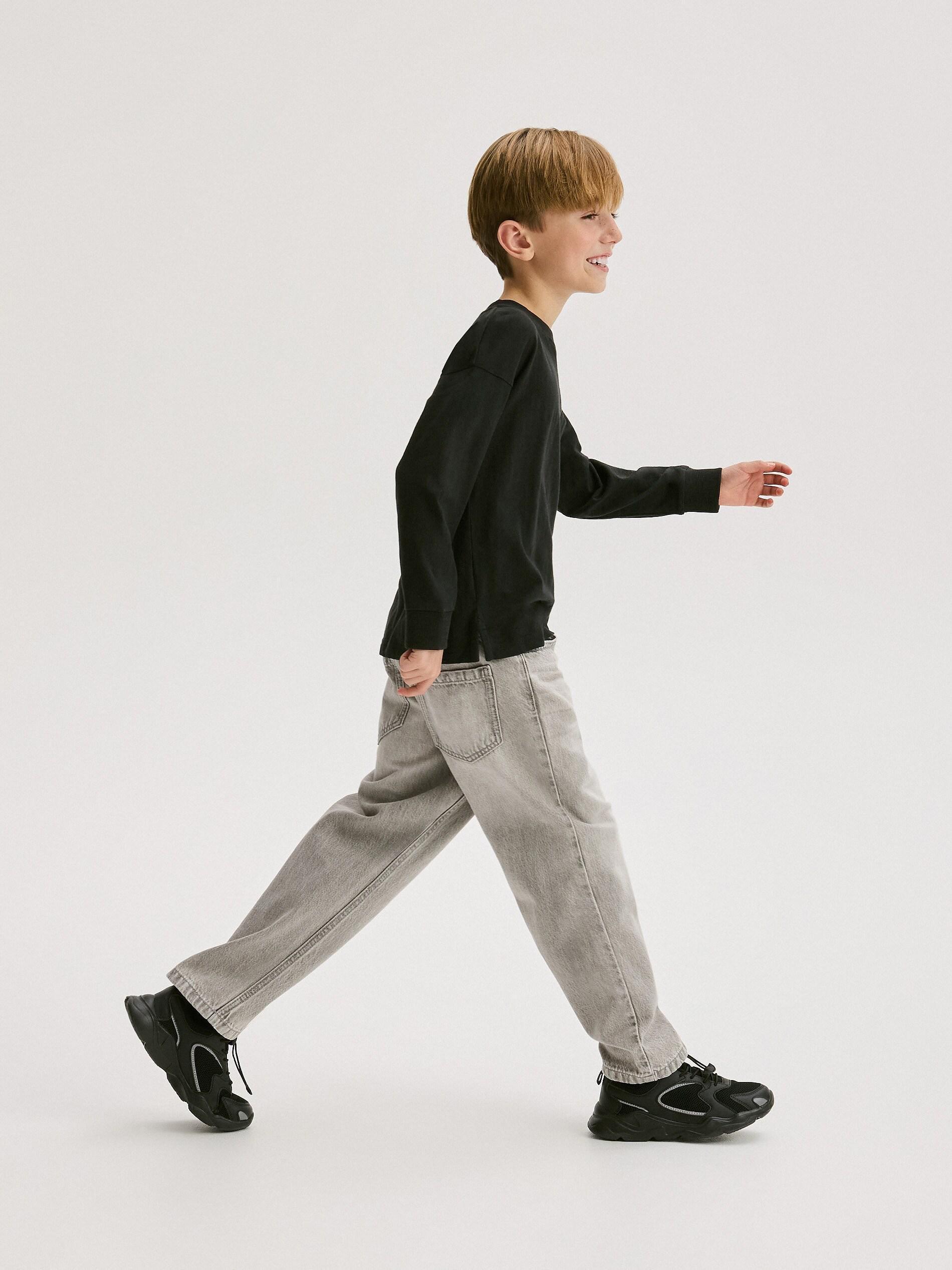 Grey Classic Straight Denim Pants, Light grey, large image number 3