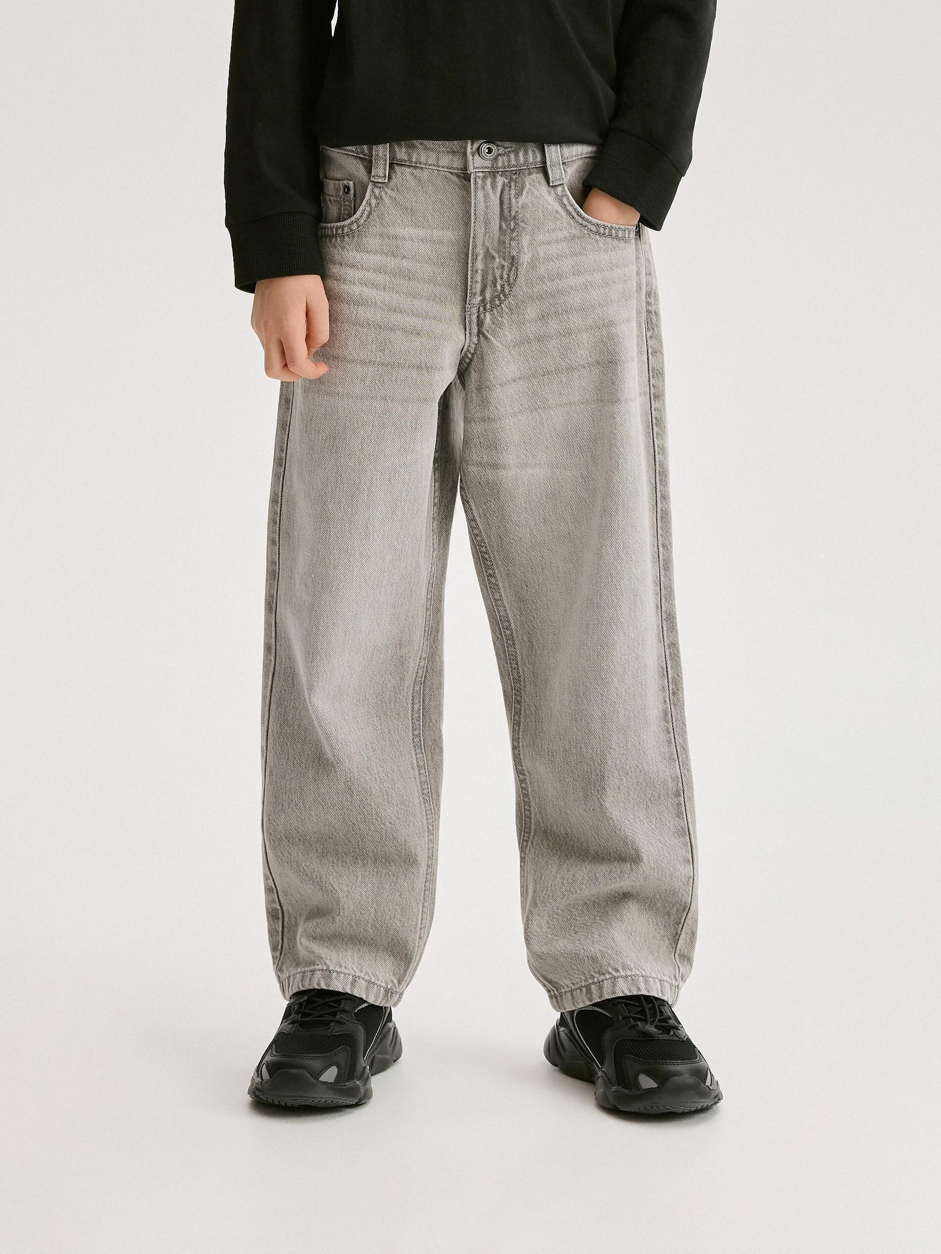 Grey Classic Straight Denim Pants, Light grey, large image number 4