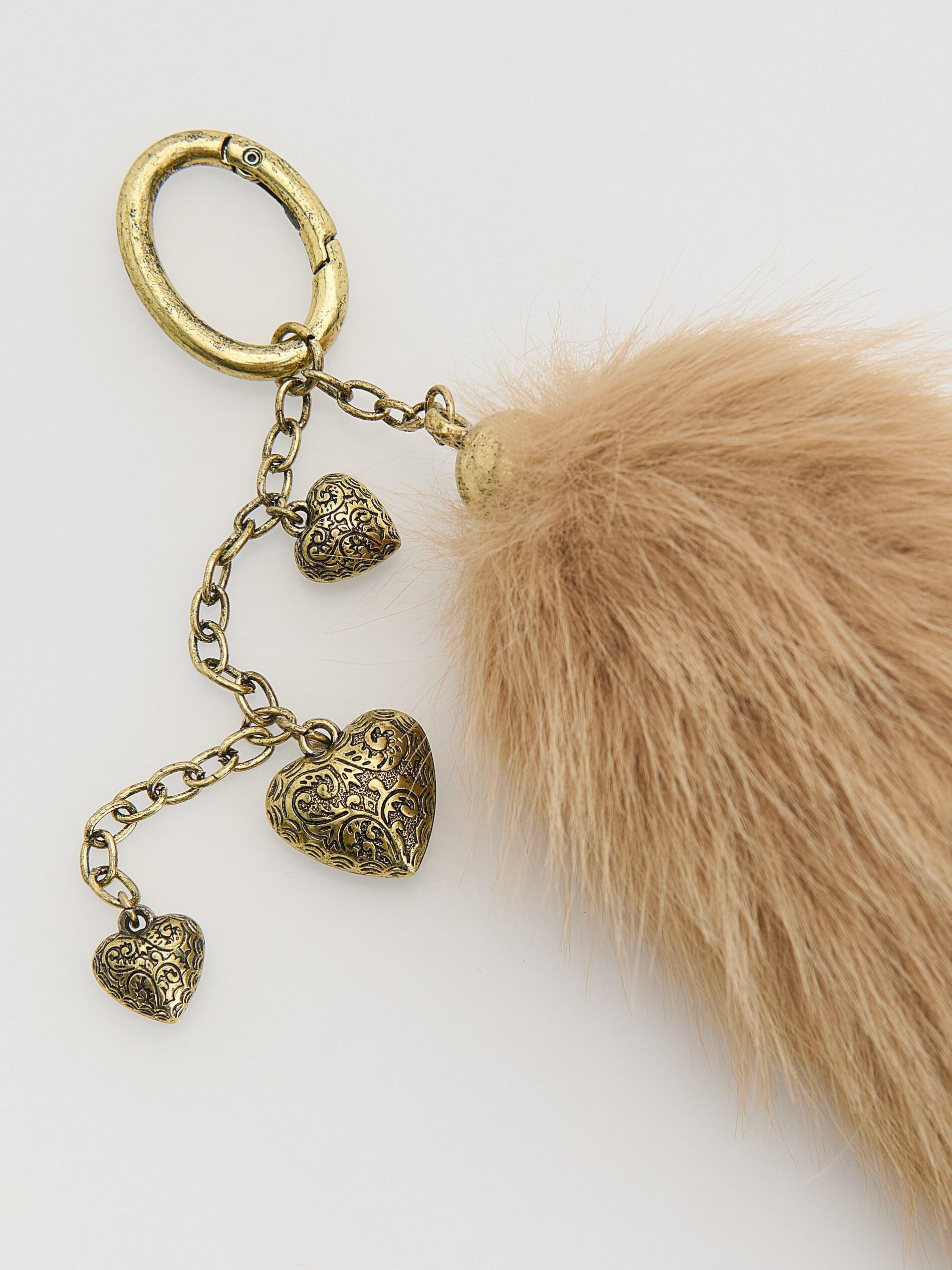 BEIGE Faux fur keychain, Beige, large image number 1