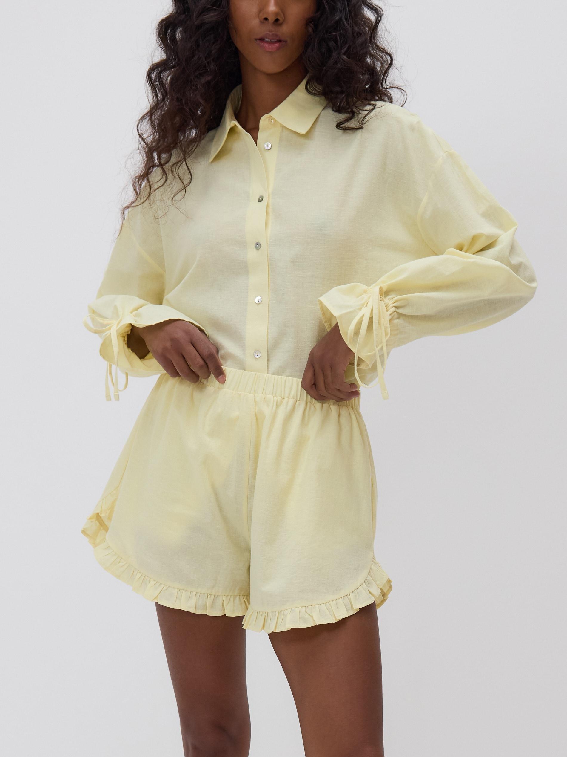 Yellow Cotton Shorts With Ruffles, , large image number 0
