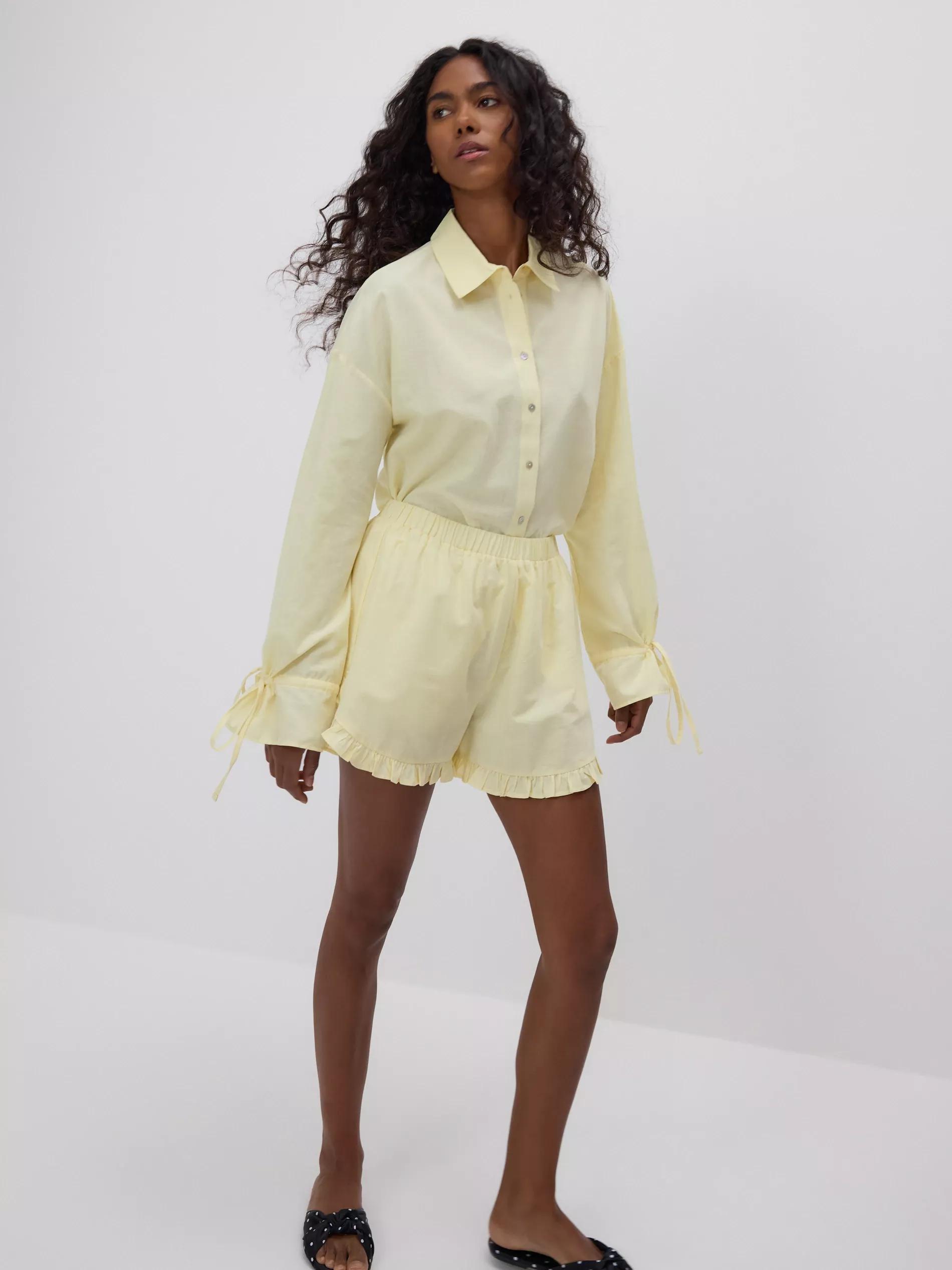 Yellow Cotton Shorts With Ruffles, , large image number 1