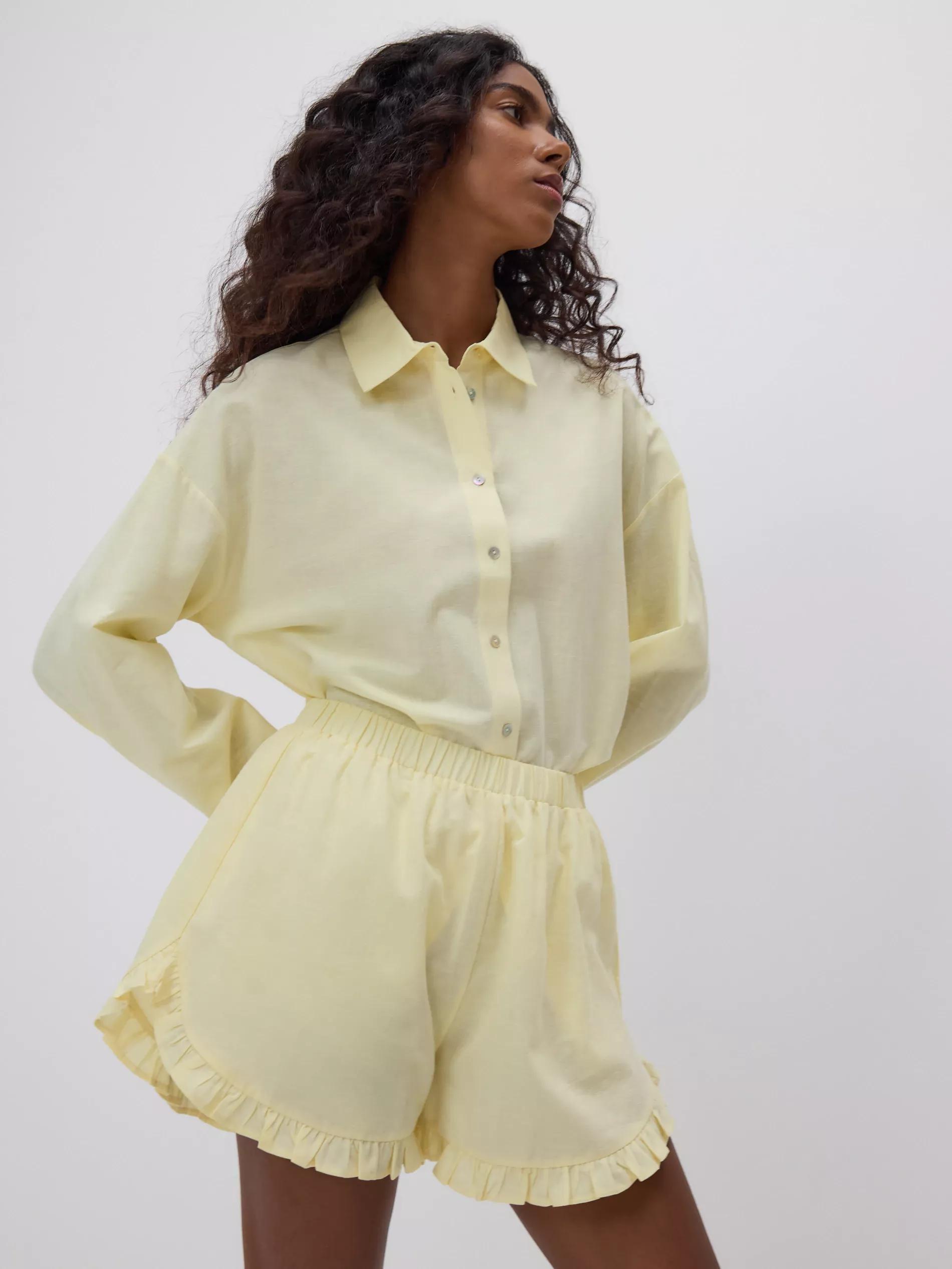Yellow Cotton Shorts With Ruffles, , large image number 2