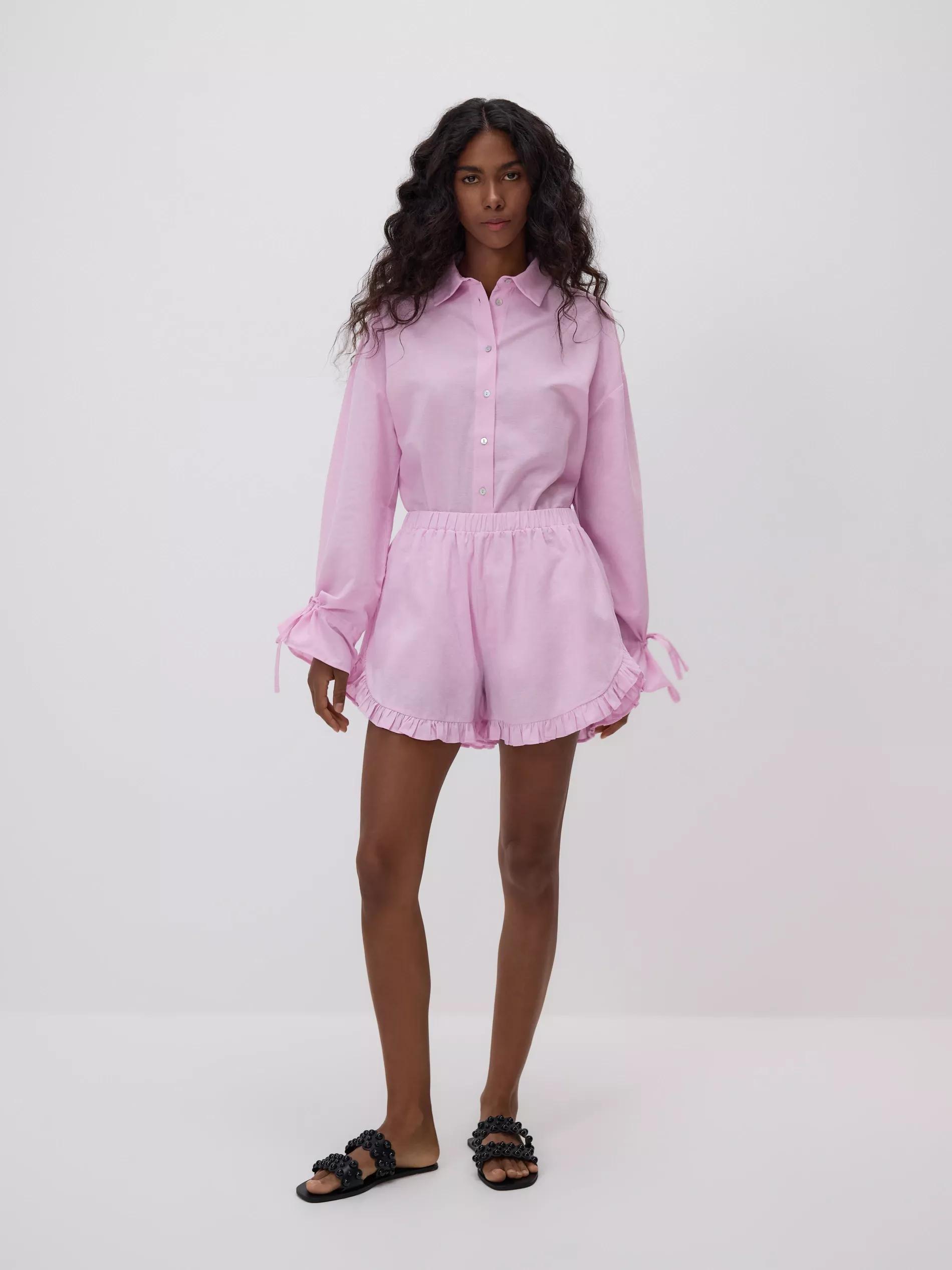 Pink Cotton Shorts With Ruffles, , large image number 0