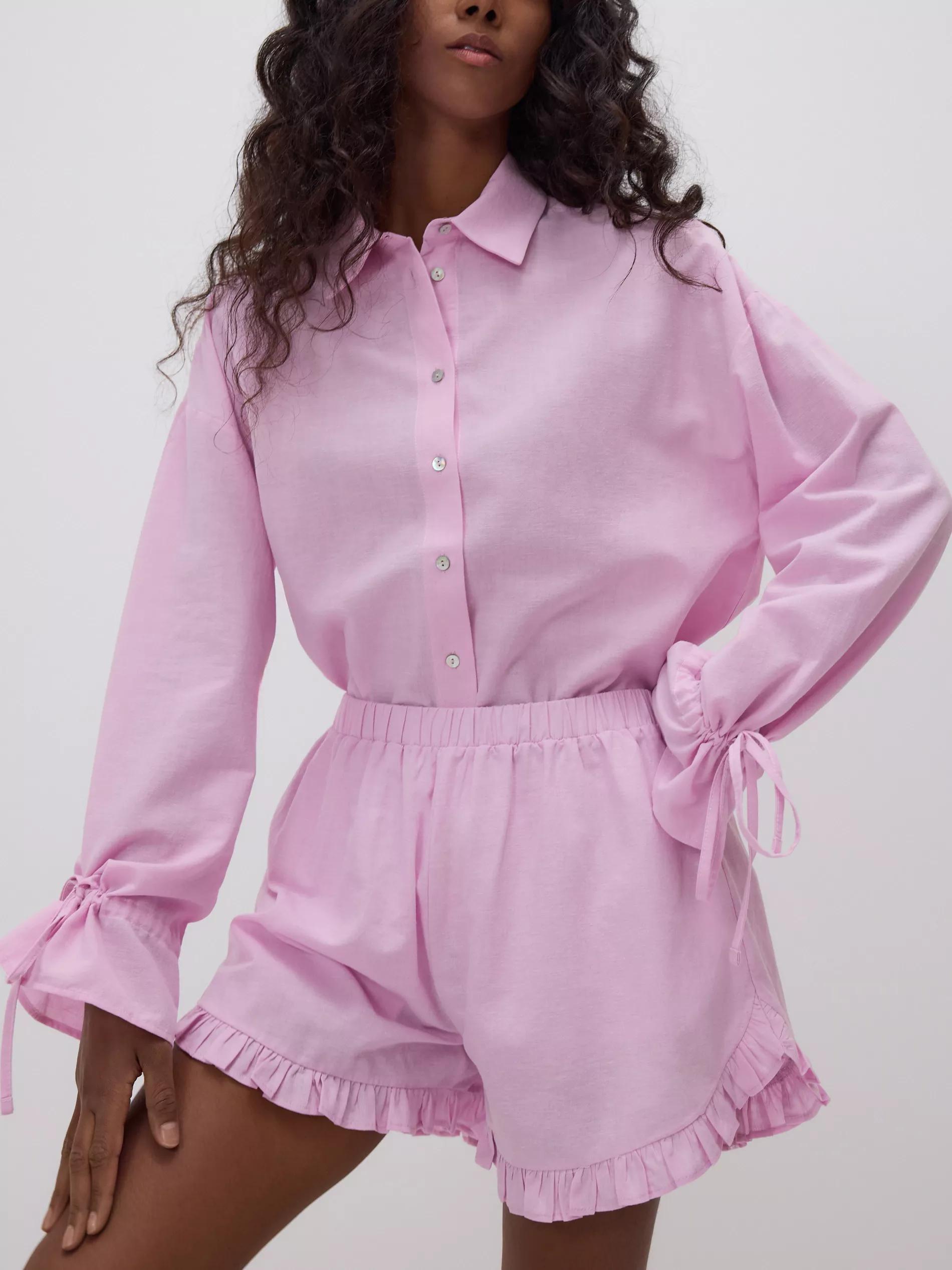 Pink Cotton Shorts With Ruffles, , large image number 1