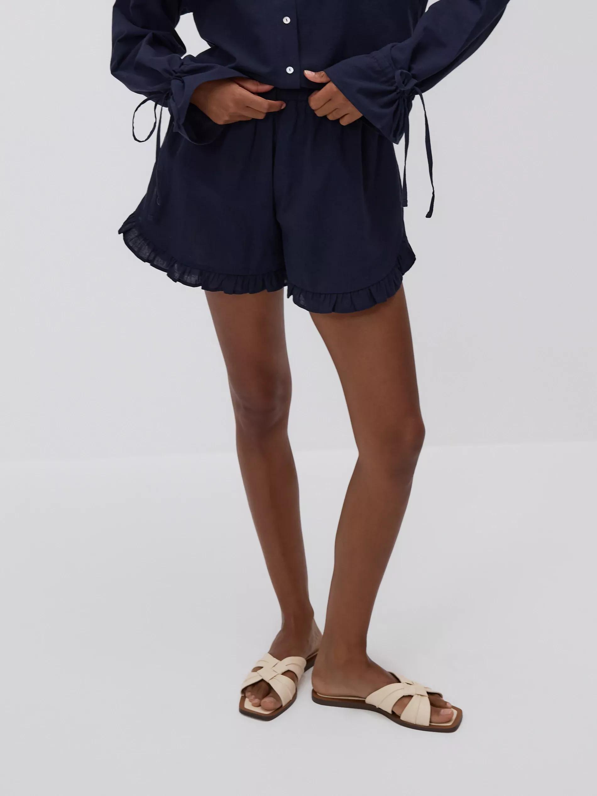 Navy Cotton Shorts With Ruffles, , large image number 0