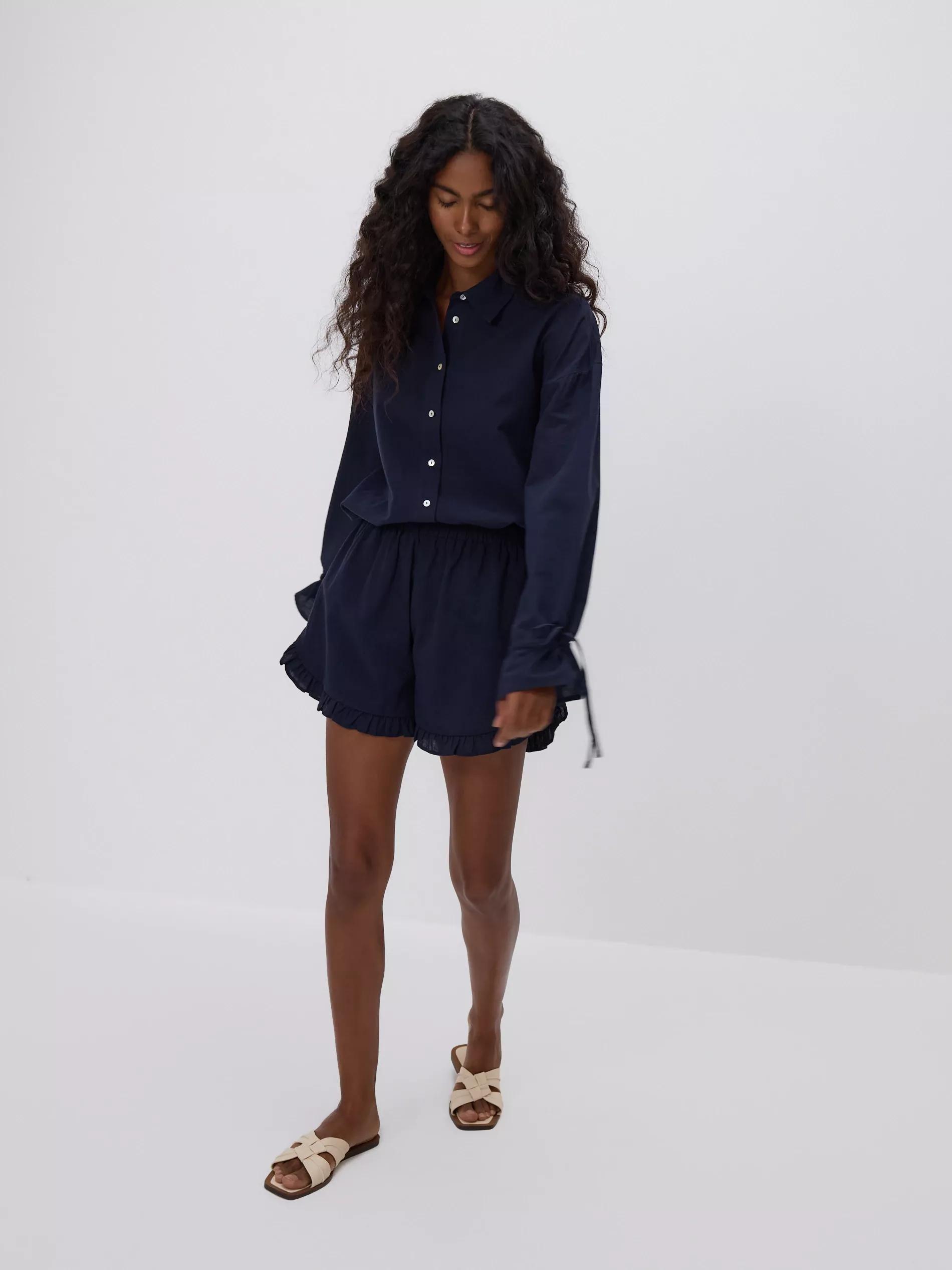 Navy Cotton Shorts With Ruffles, , large image number 1