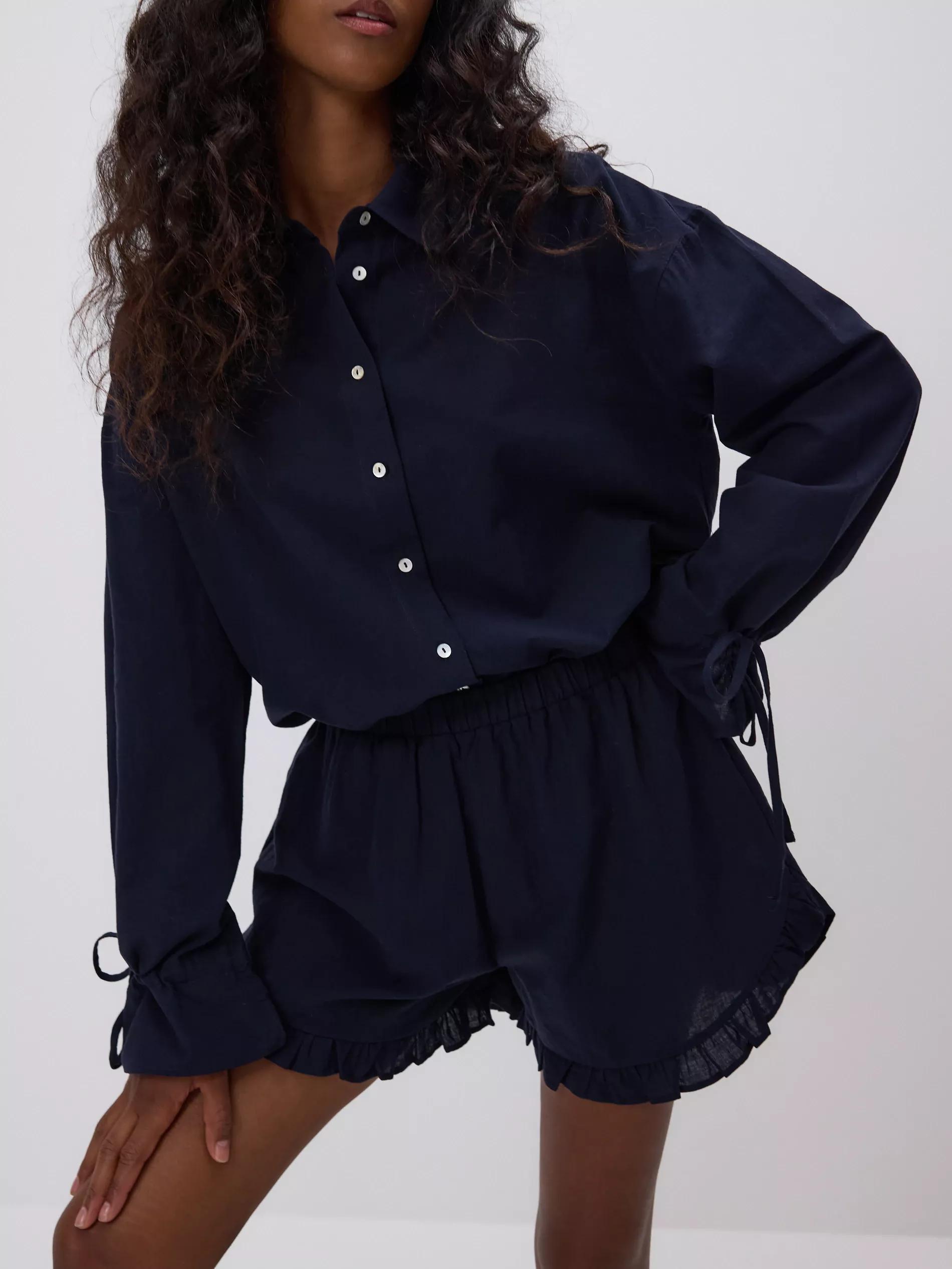 Navy Cotton Shorts With Ruffles, , large image number 2
