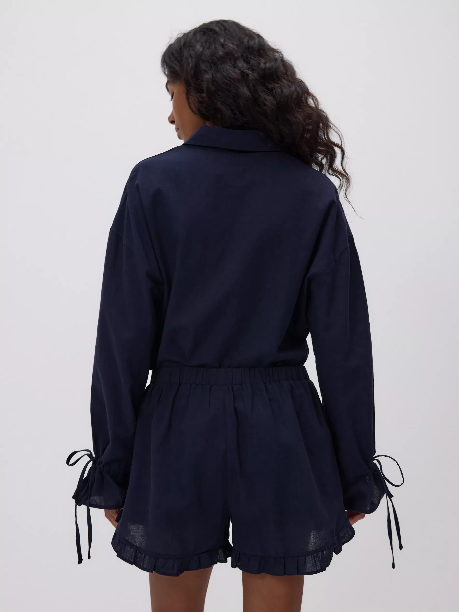 Navy Cotton Shorts With Ruffles, , large image number 3
