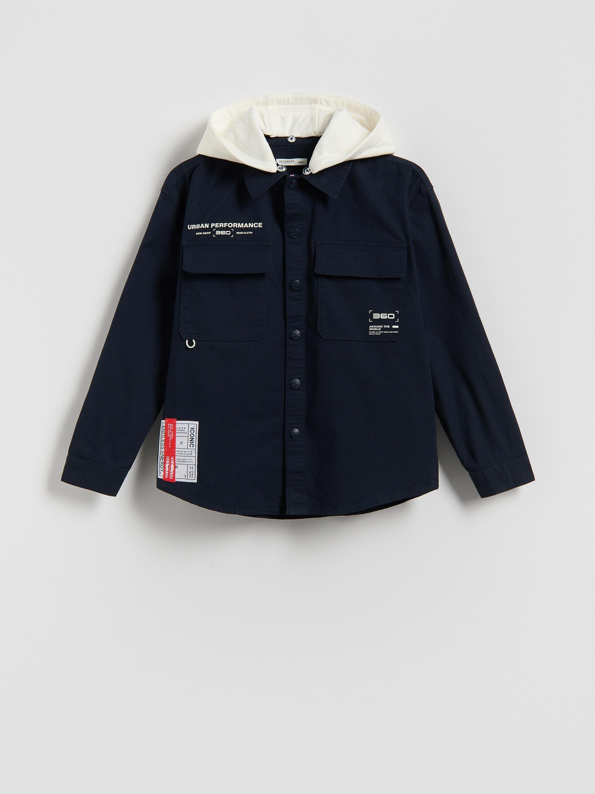 Navy Cotton Shirt With Hood, Navy, large image number 0