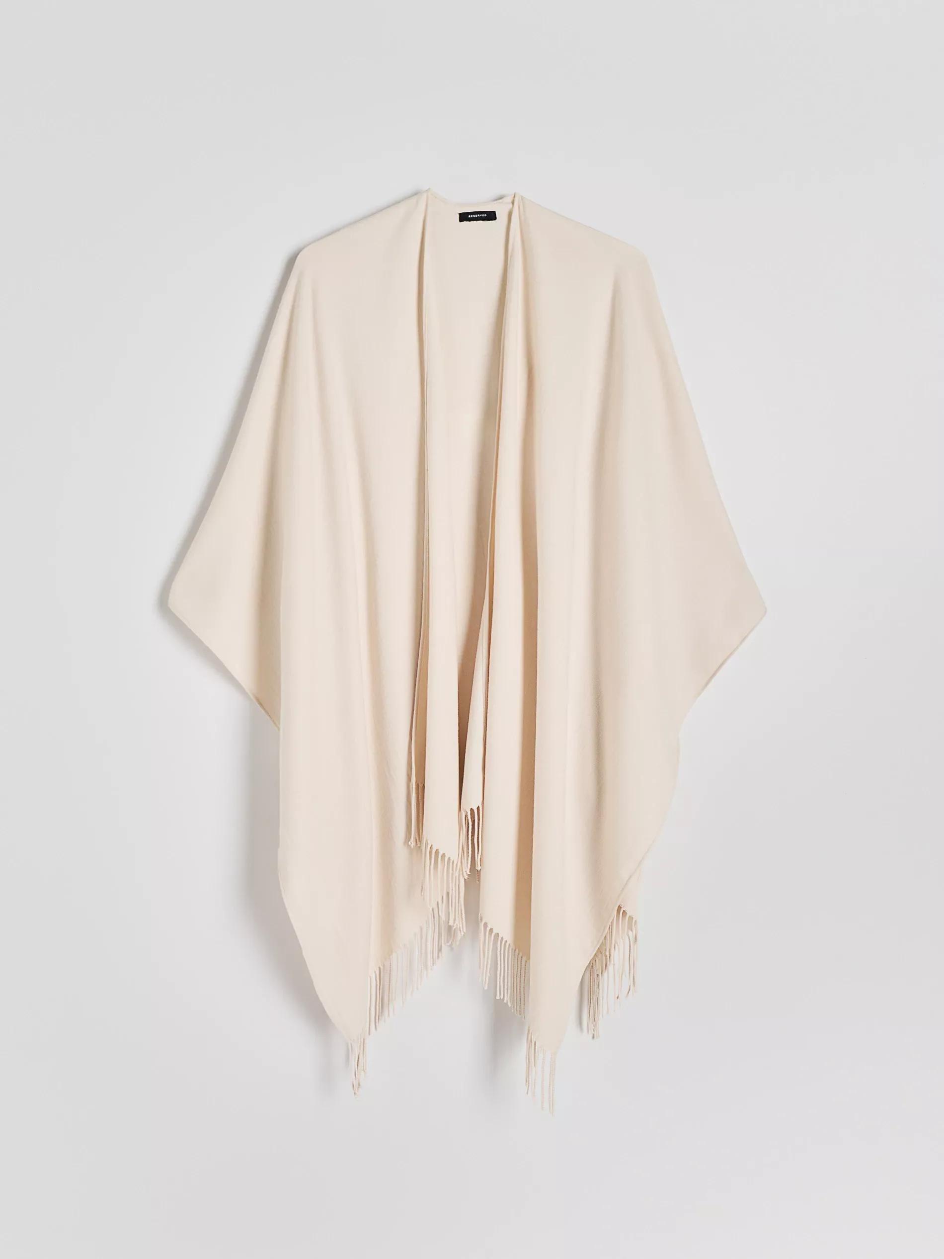 Beige Poncho With Fringes, Beige, large image number 0