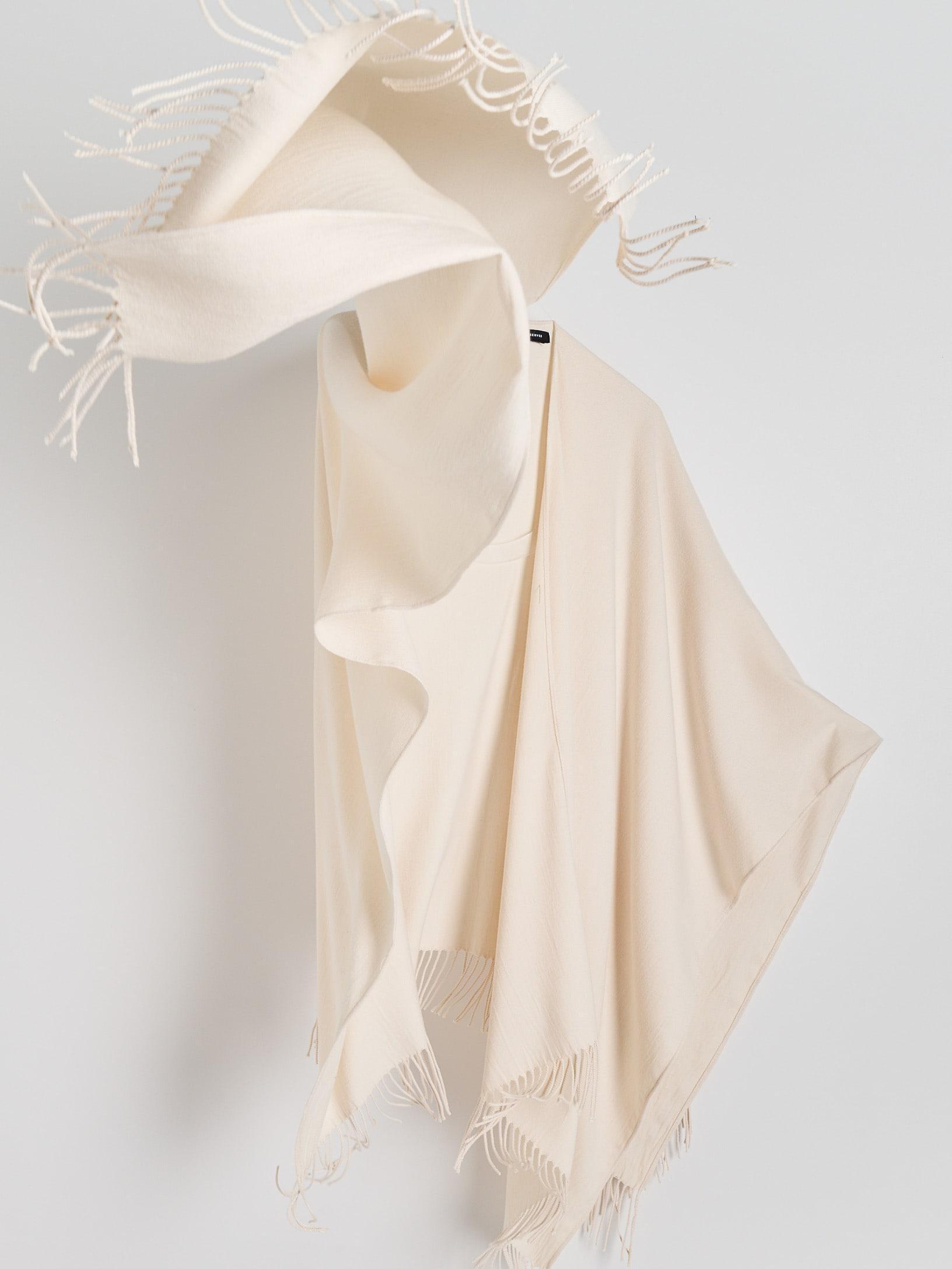 Beige Poncho With Fringes, Beige, large image number 2
