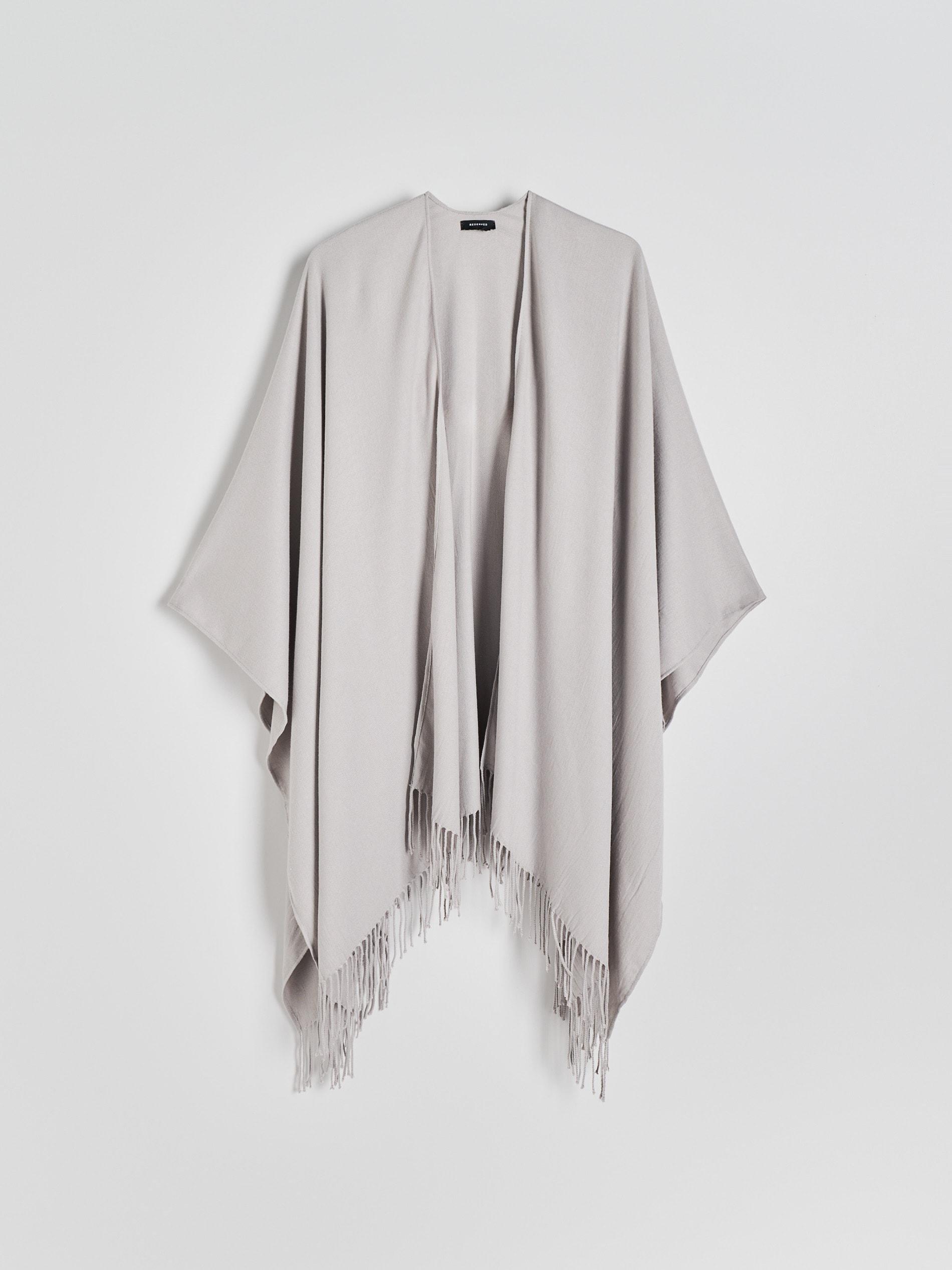 Grey Poncho With Fringes, Light grey, large image number 0