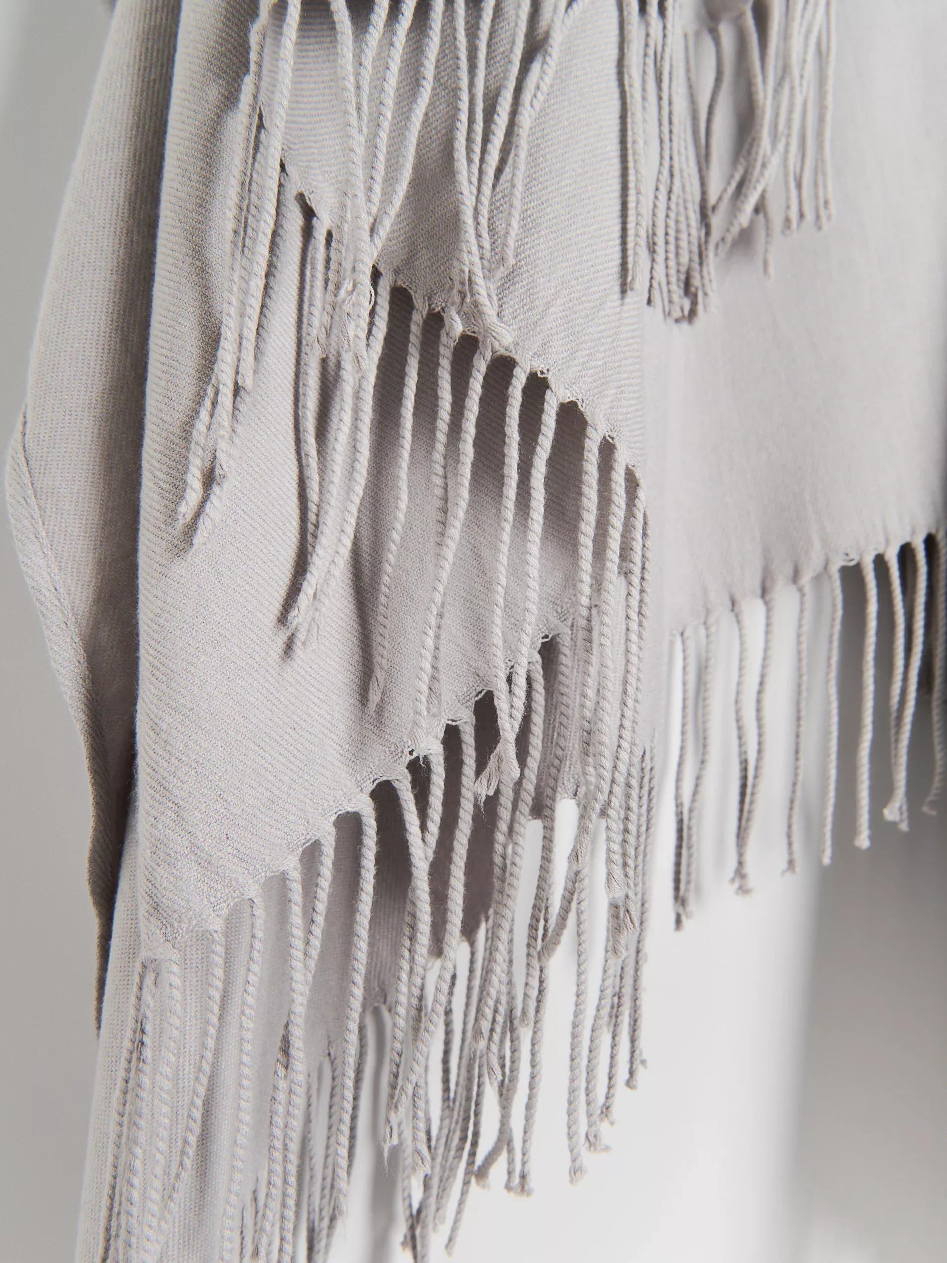 Grey Poncho With Fringes, Light grey, large image number 1