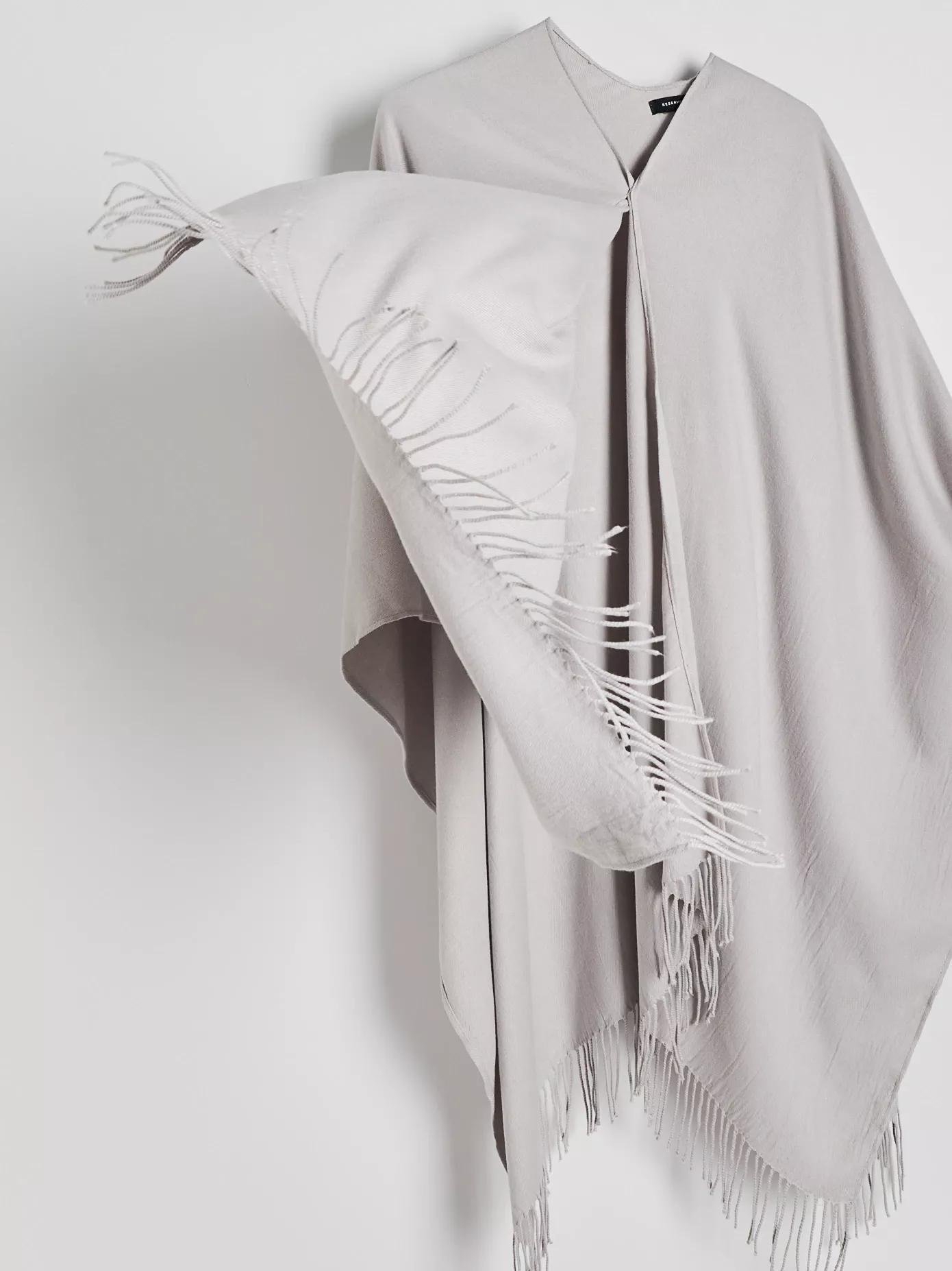 Grey Poncho With Fringes, Light grey, large image number 2