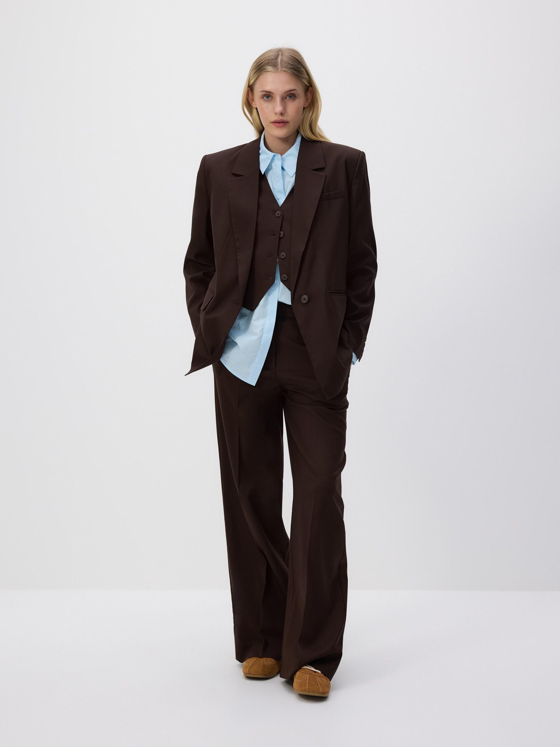 Brown Trousers With Pressed Crease, Brown, large image number 0