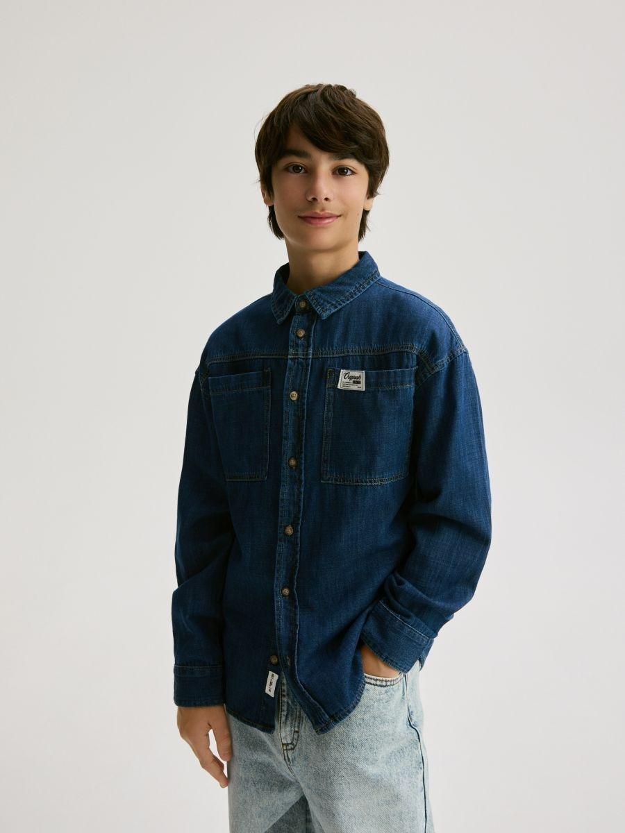 Navy Denim Shirt, Navy, large image number 0