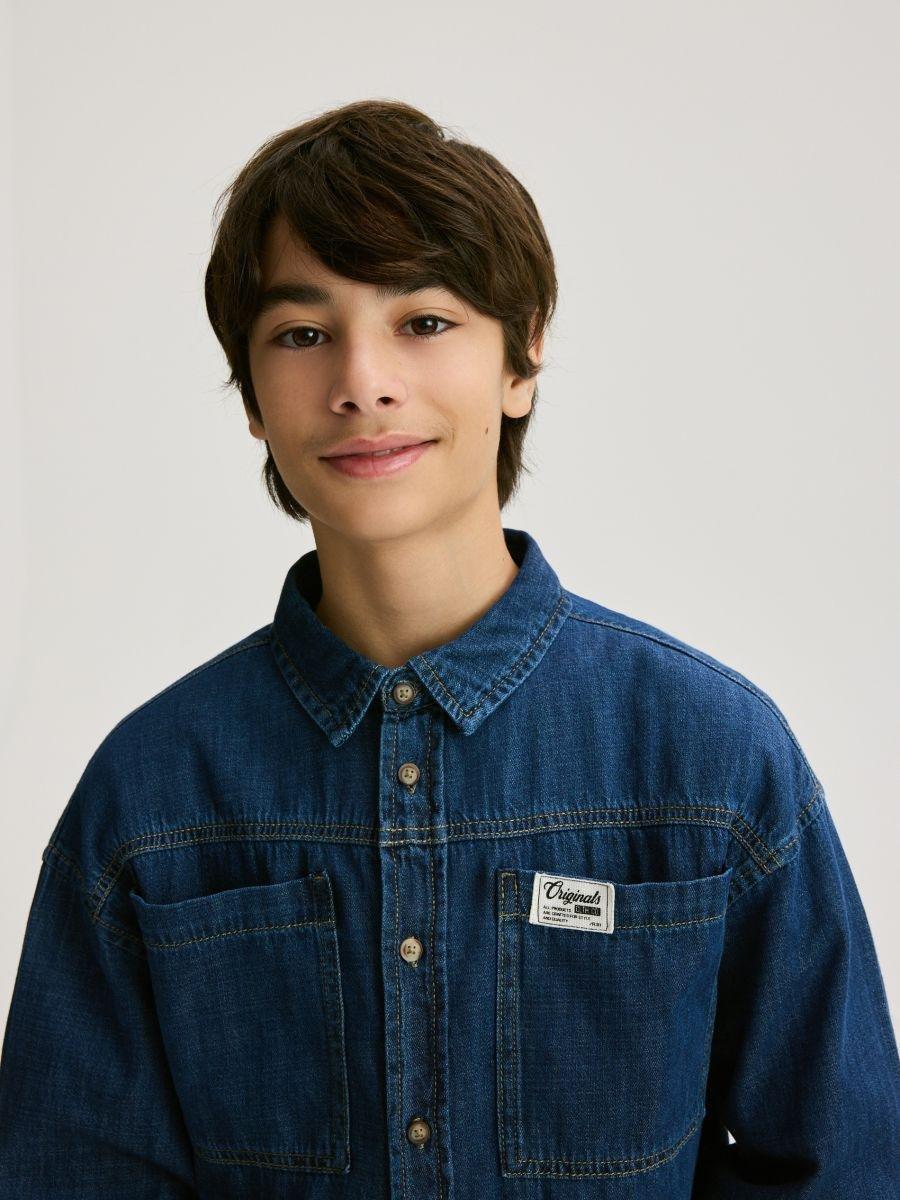 Navy Denim Shirt, Navy, large image number 1