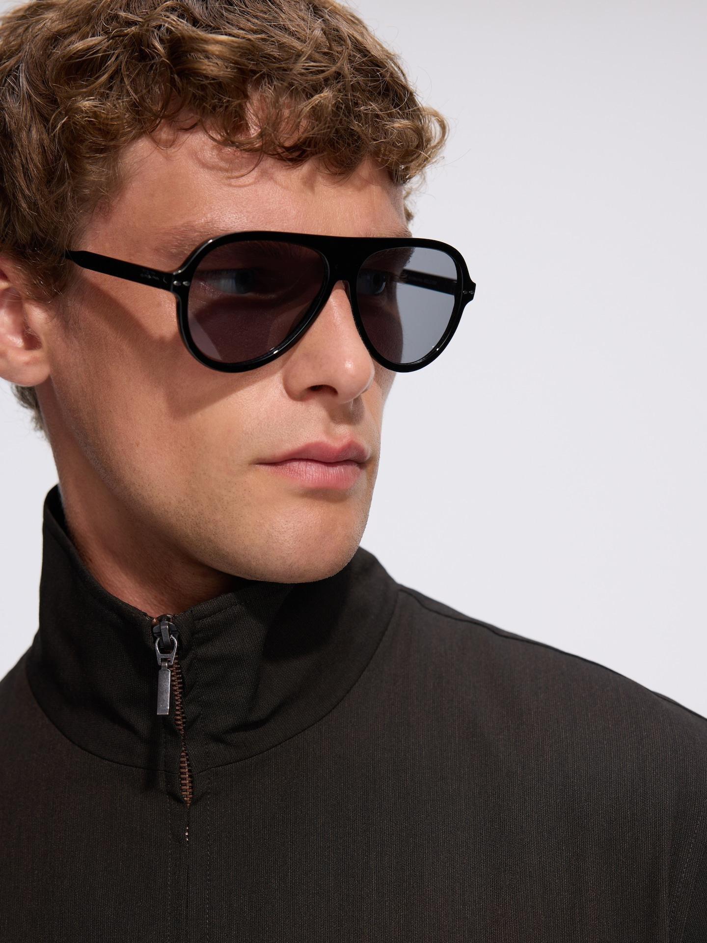 Black Aviator Sunglasses, Black, large image number 0