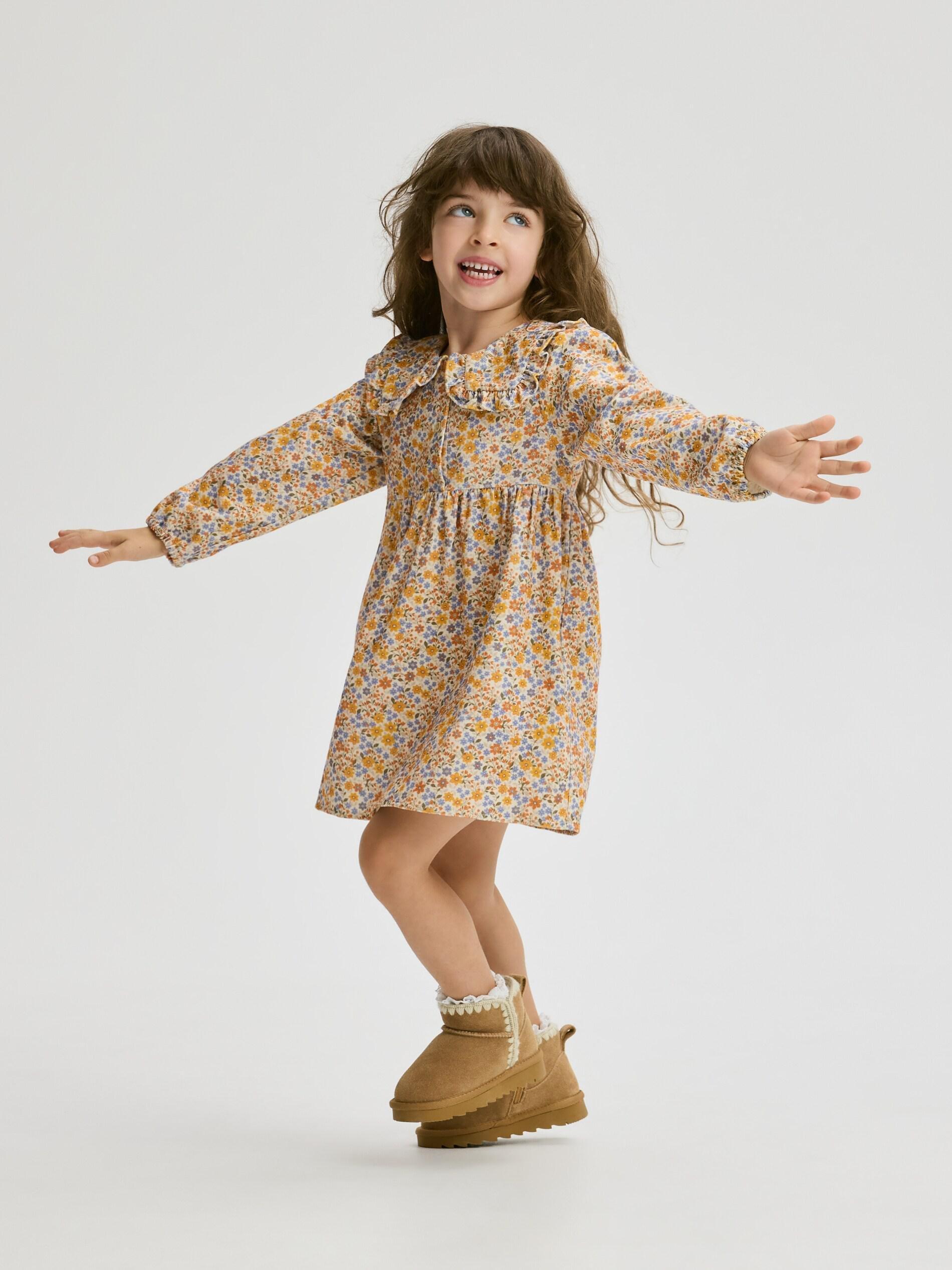 Multicolour Collared Patterned Dress , Kids Girls, Multicolor, medium