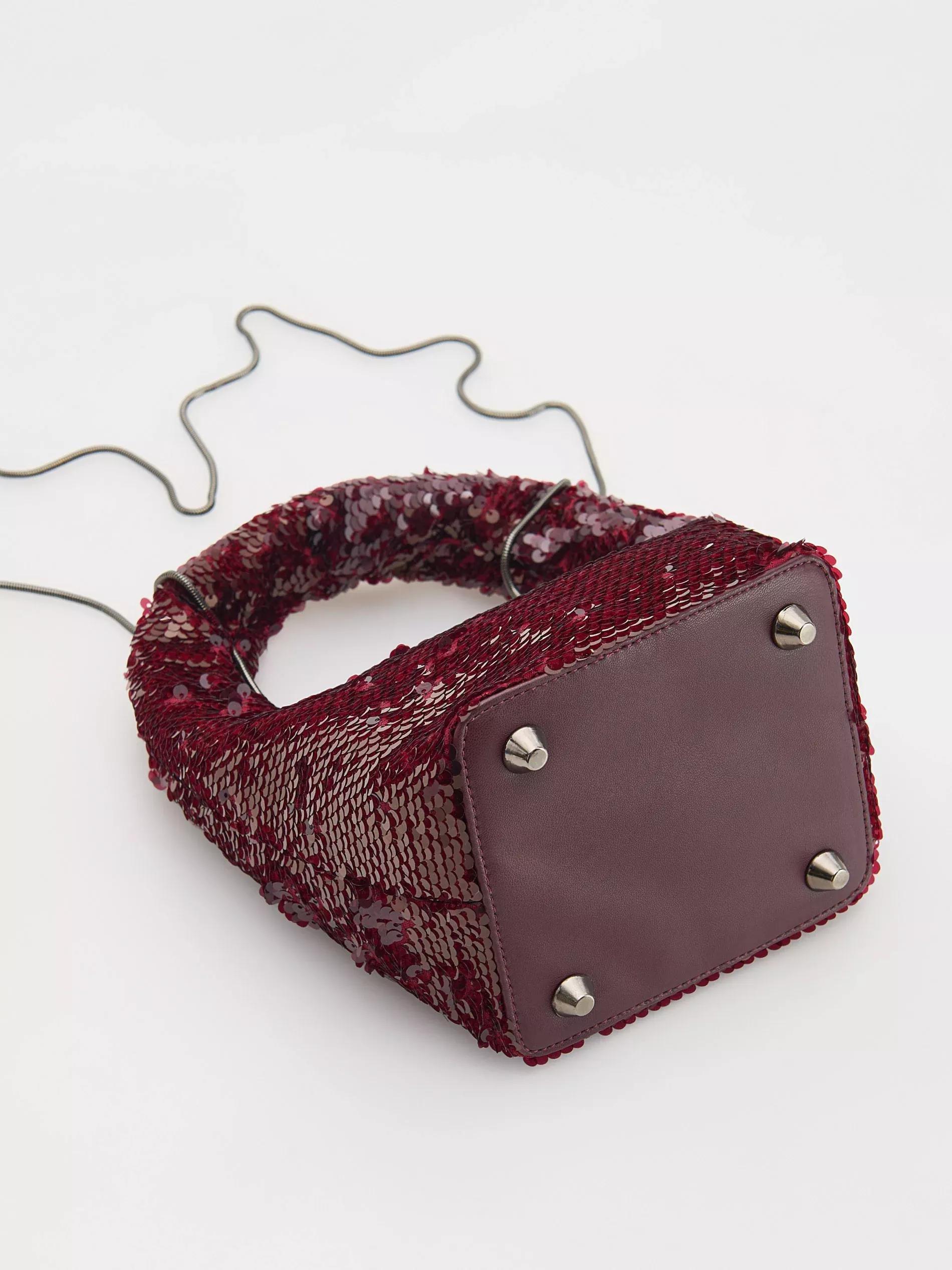 Burgundy Sequins Handbag, Burgundy, large image number 3