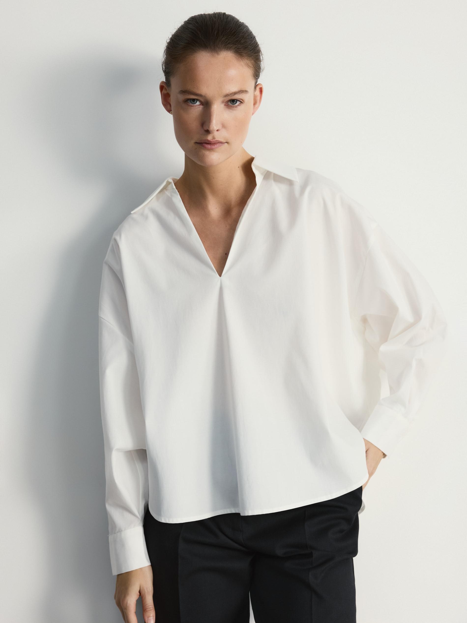 Beige Embroidered Cotton Shirt, White, medium