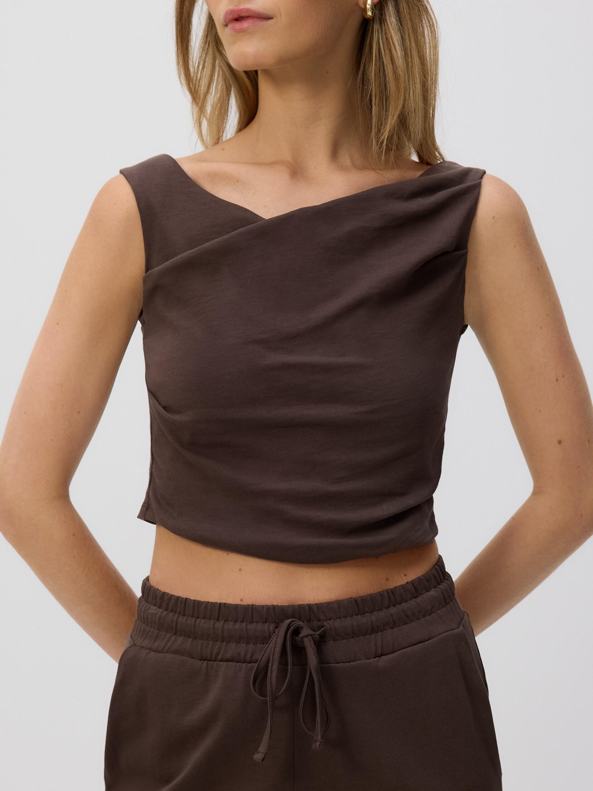 Brown Shirred Top, Brown, large image number 1