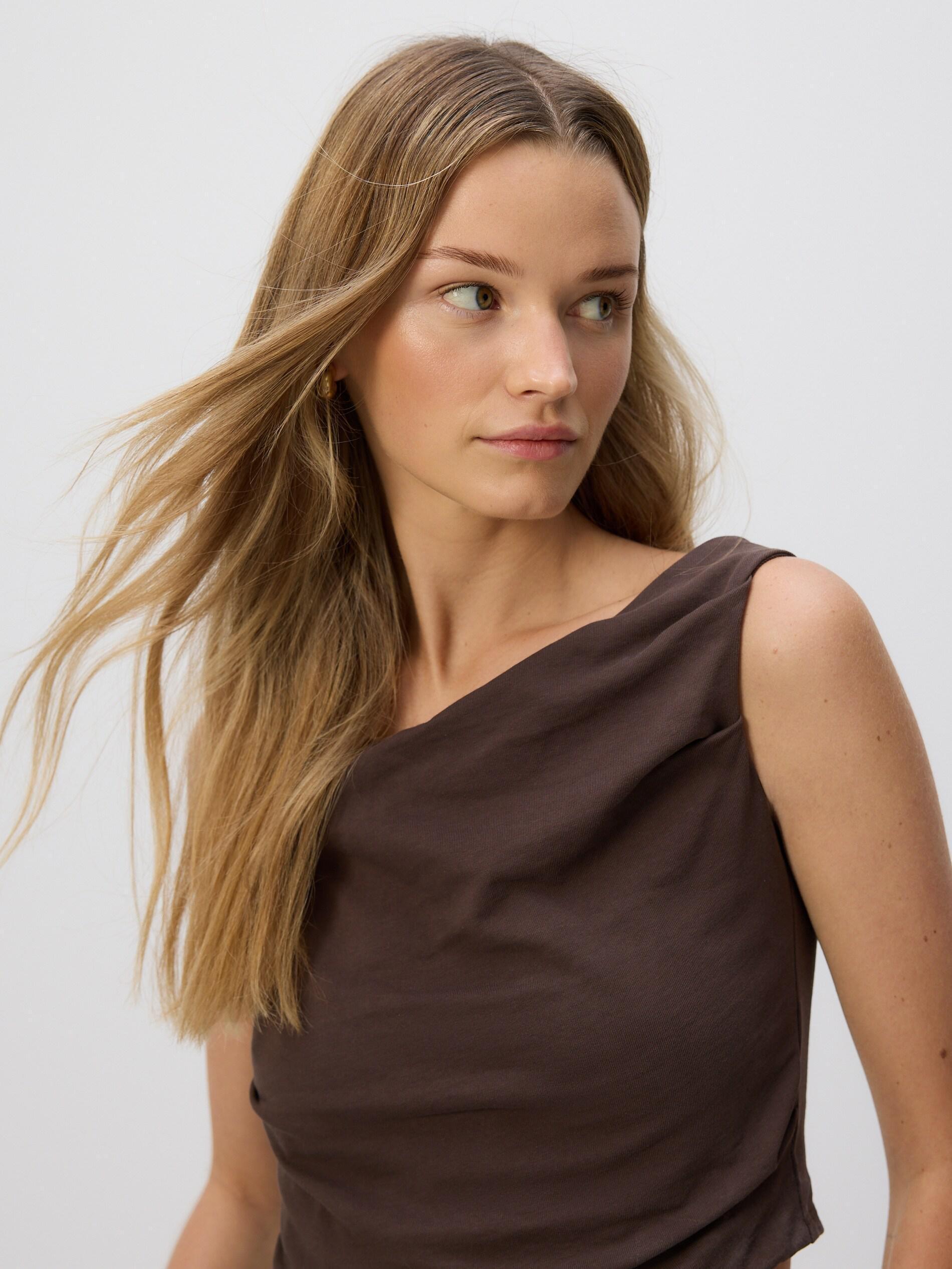 Brown Shirred Top, Brown, medium