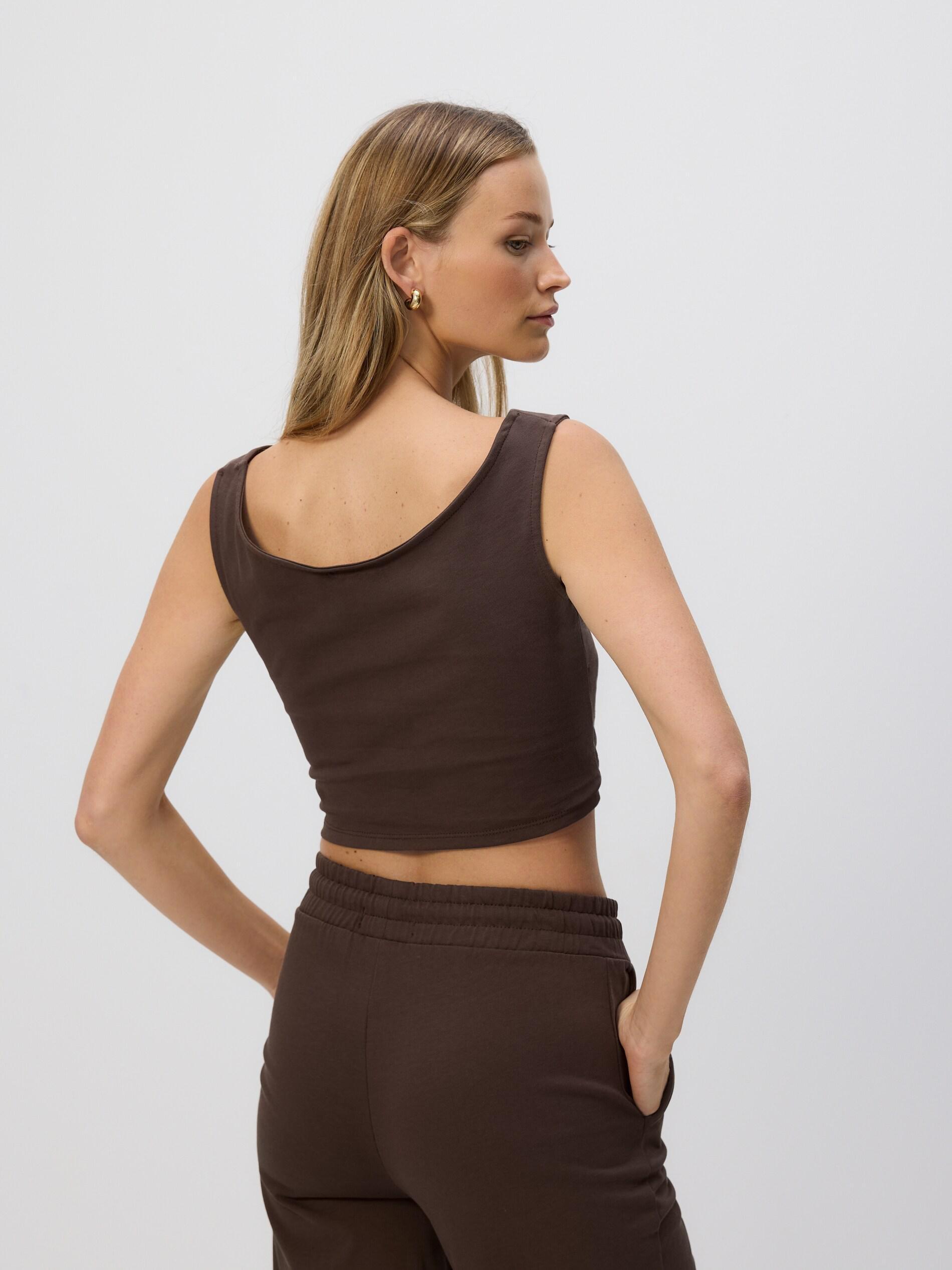 Brown Shirred Top, Brown, large image number 4