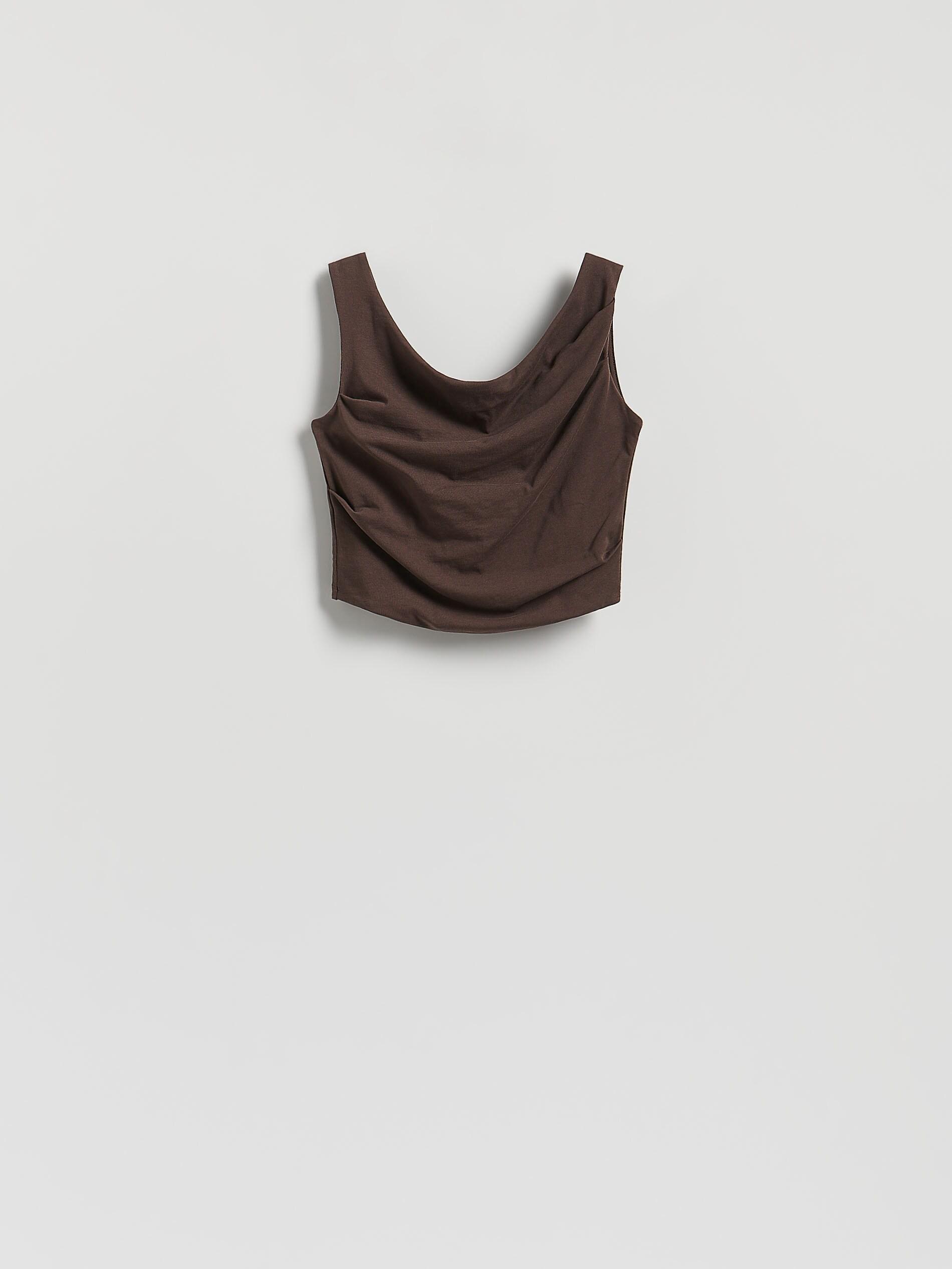 Brown Shirred Top, Brown, large image number 5