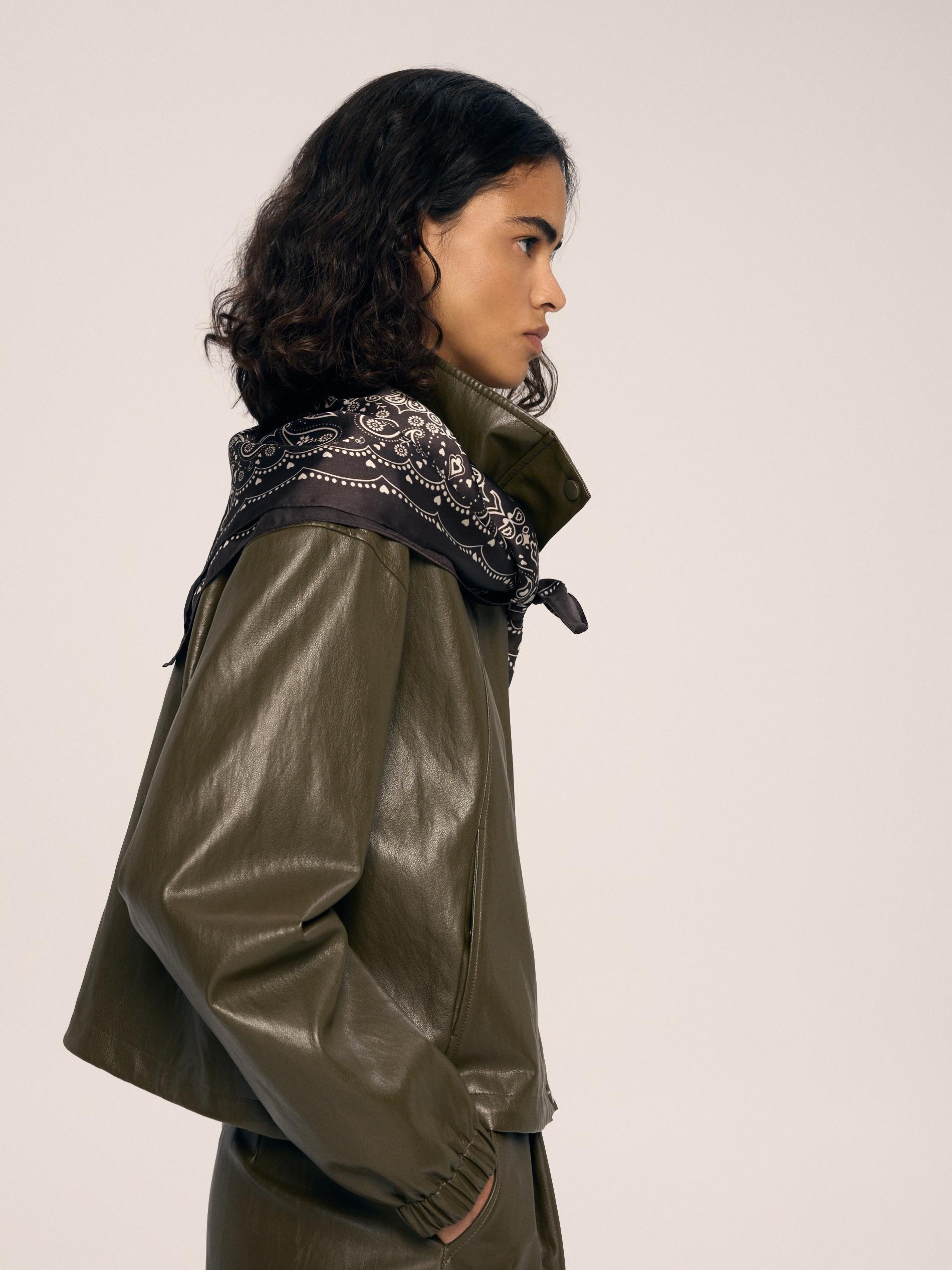 Brown Jacket With High Stand Up Collar, Khaki, medium