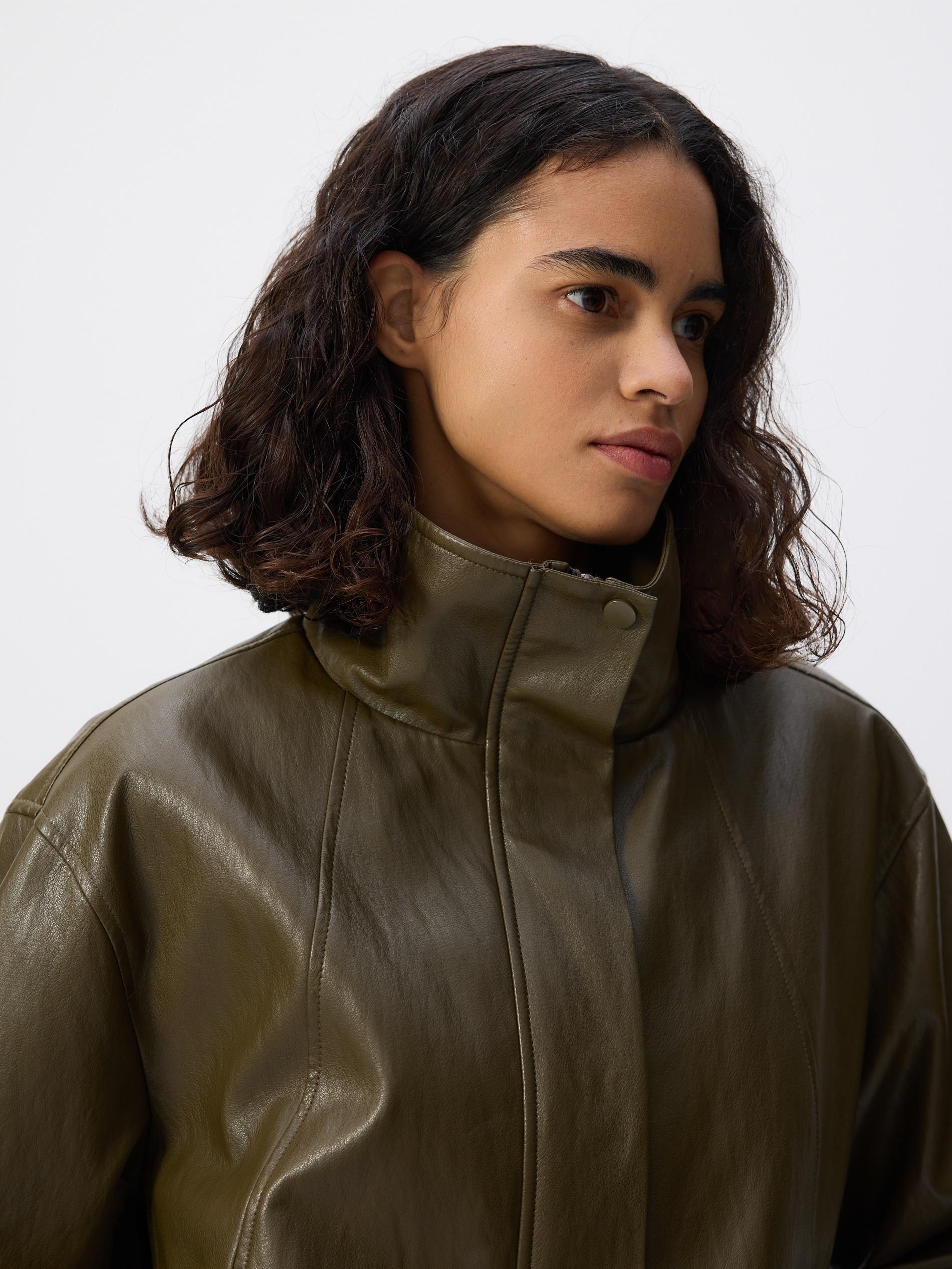 Brown Jacket With High Stand Up Collar, Khaki, large image number 4