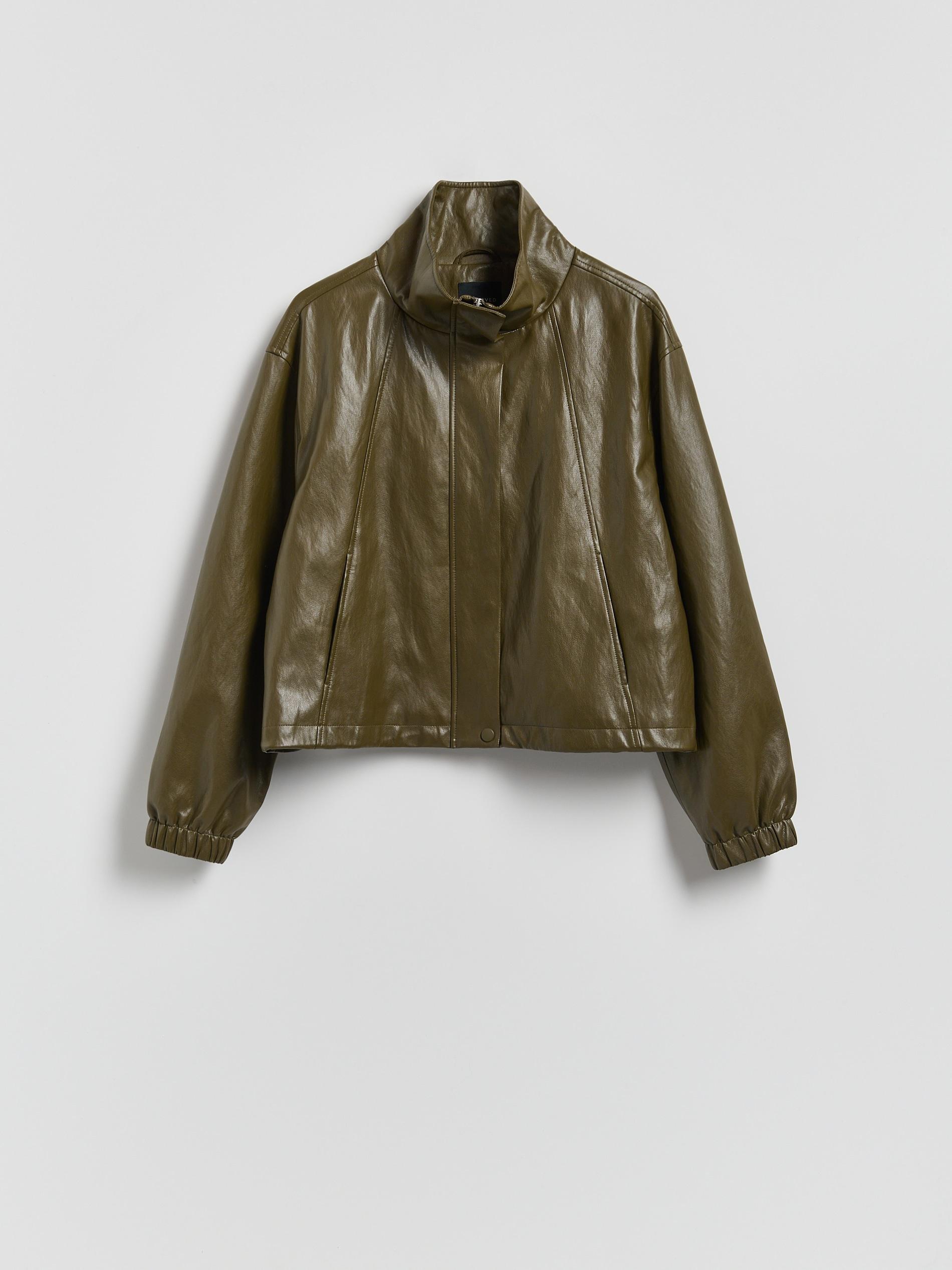 Brown Jacket With High Stand Up Collar, Khaki, large image number 6
