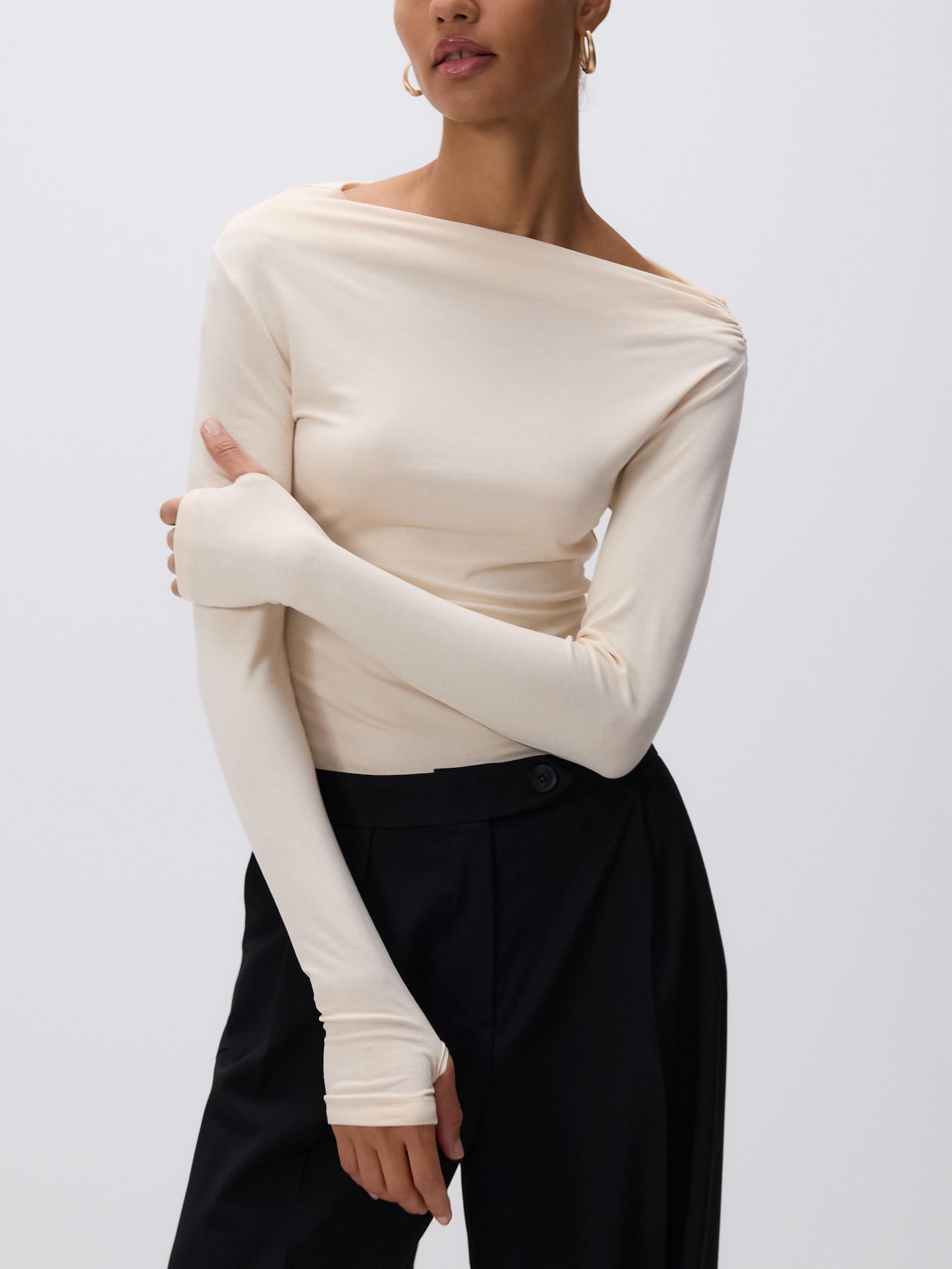 Beige Top With Decorative Gathering, Ivory, medium