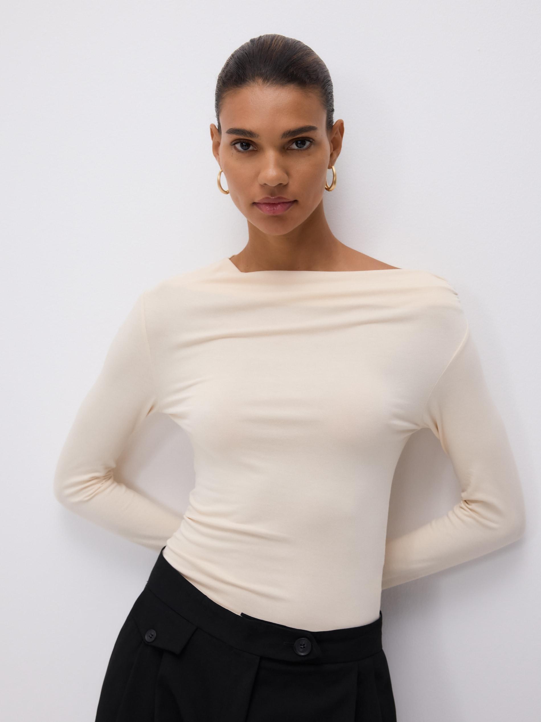 Beige Top With Decorative Gathering, Ivory, large image number 3