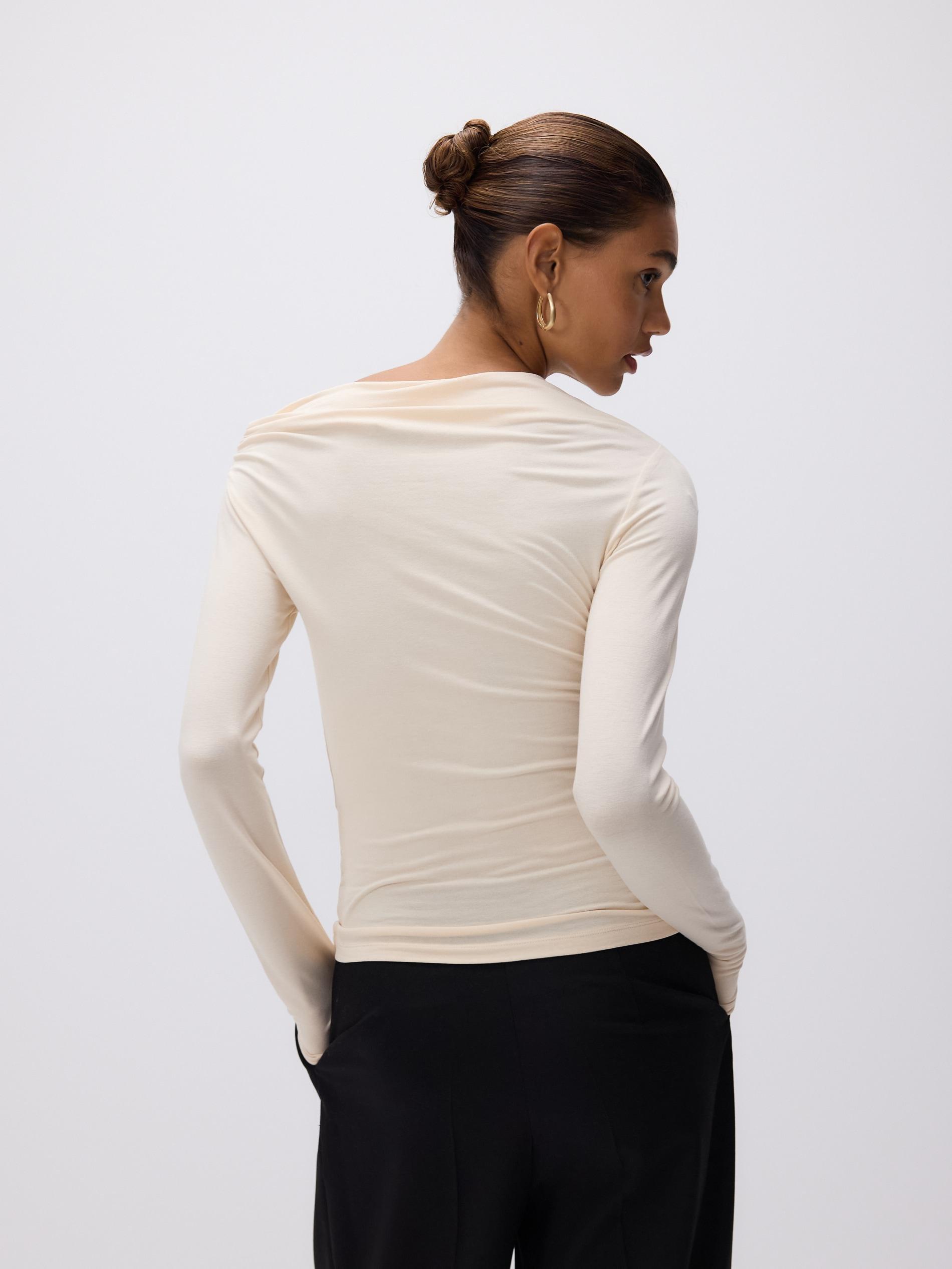 Beige Top With Decorative Gathering, Ivory, large image number 4