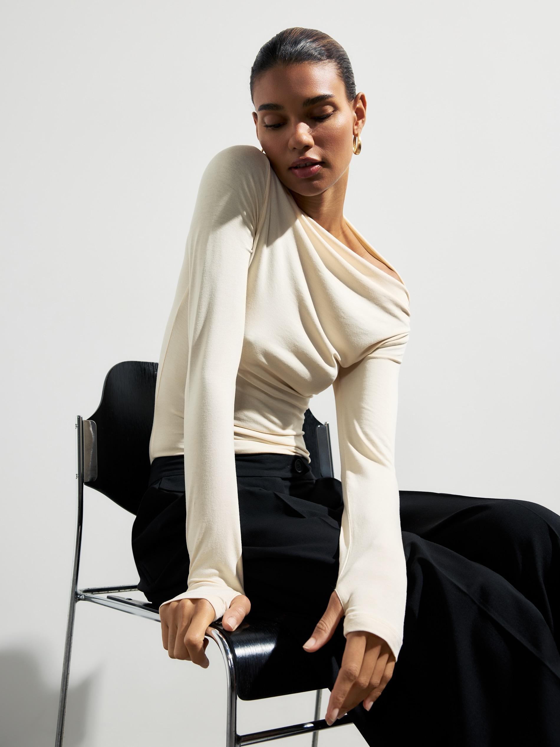 Beige Top With Decorative Gathering, Ivory, large image number 7