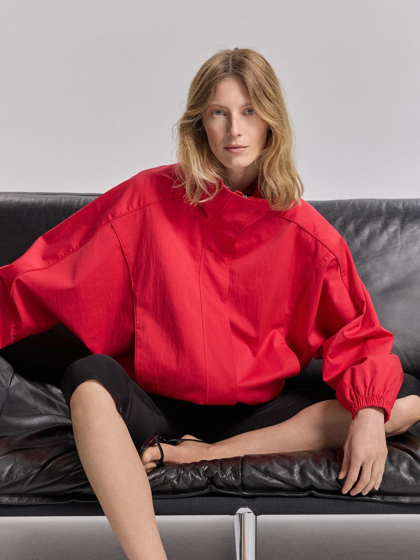 Red Jacket With High Stand Up Collar, Red, medium