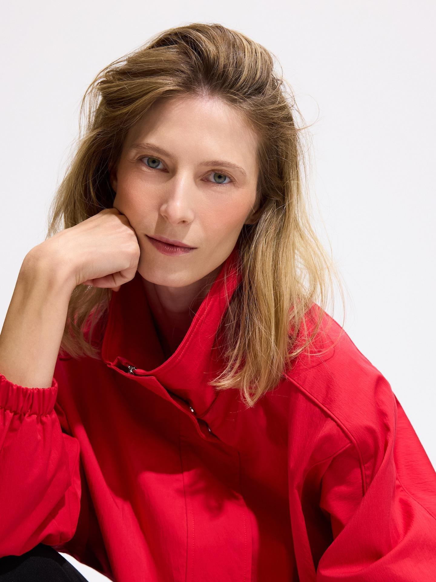 Red Jacket With High Stand Up Collar, Red, medium