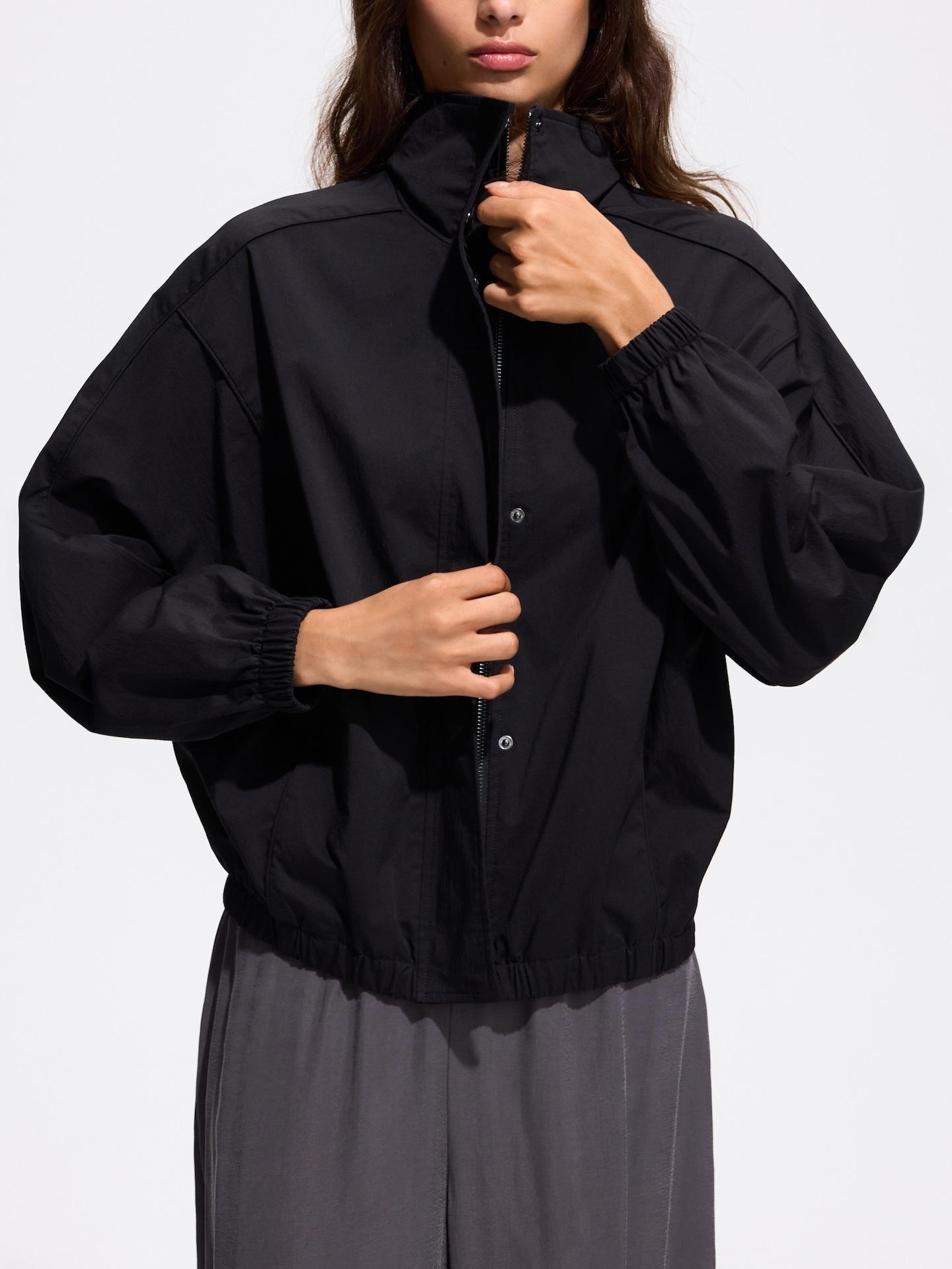 Black Jacket With High Stand Up Collar, Black, medium