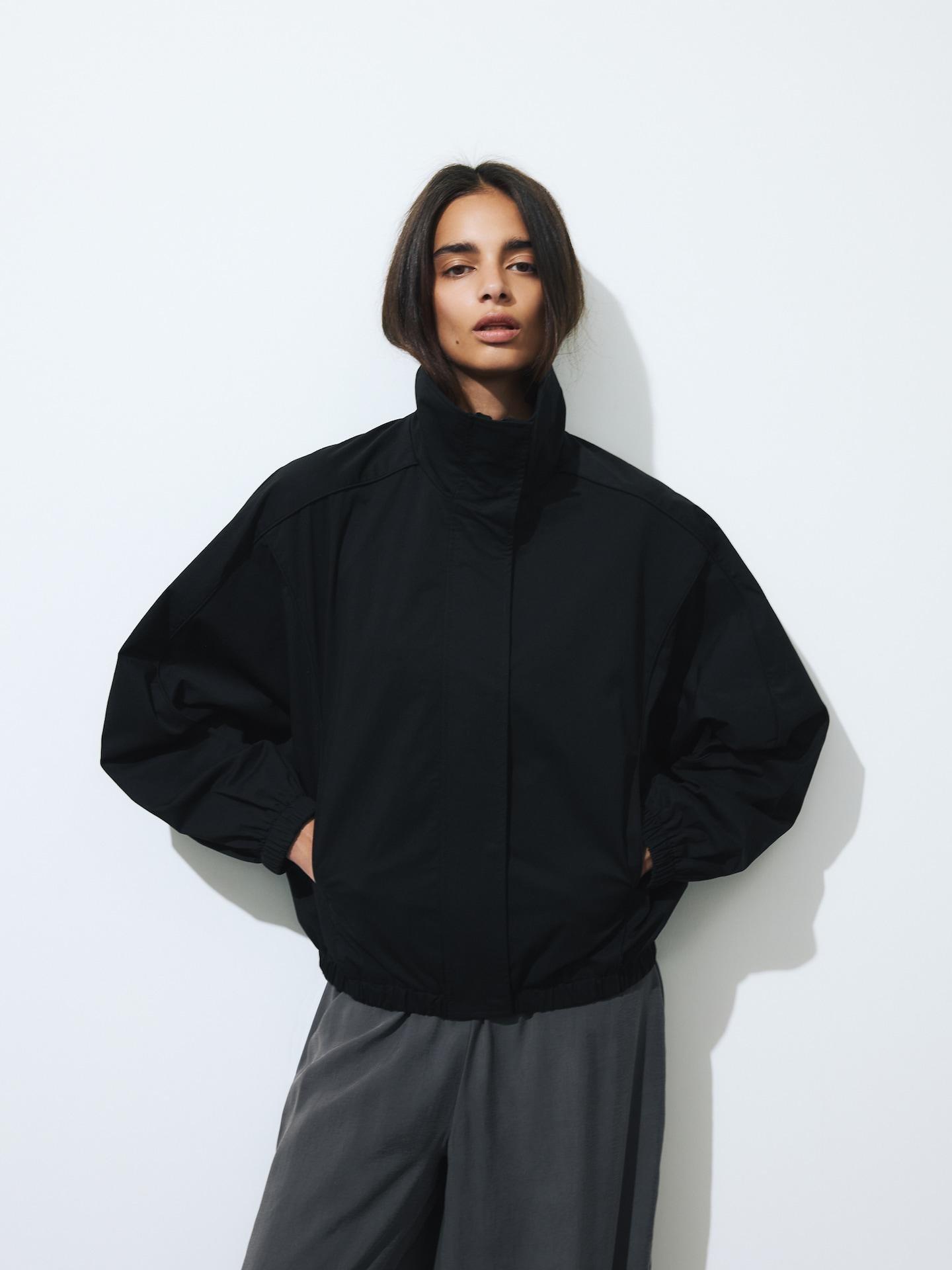 Black Jacket With High Stand Up Collar, Black, large image number 6