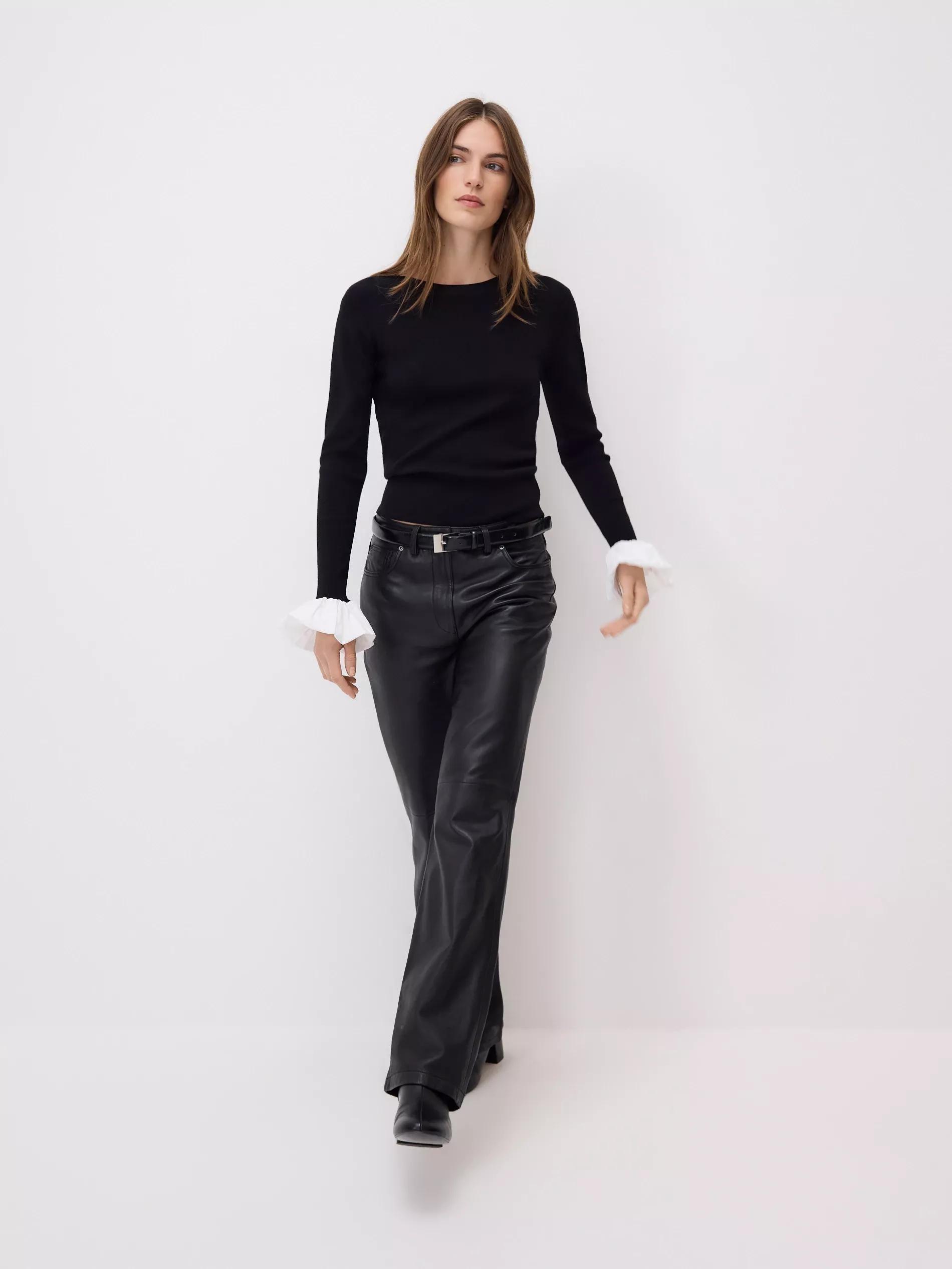 Black Sweater With Decorative Insert, Black, large image number 0