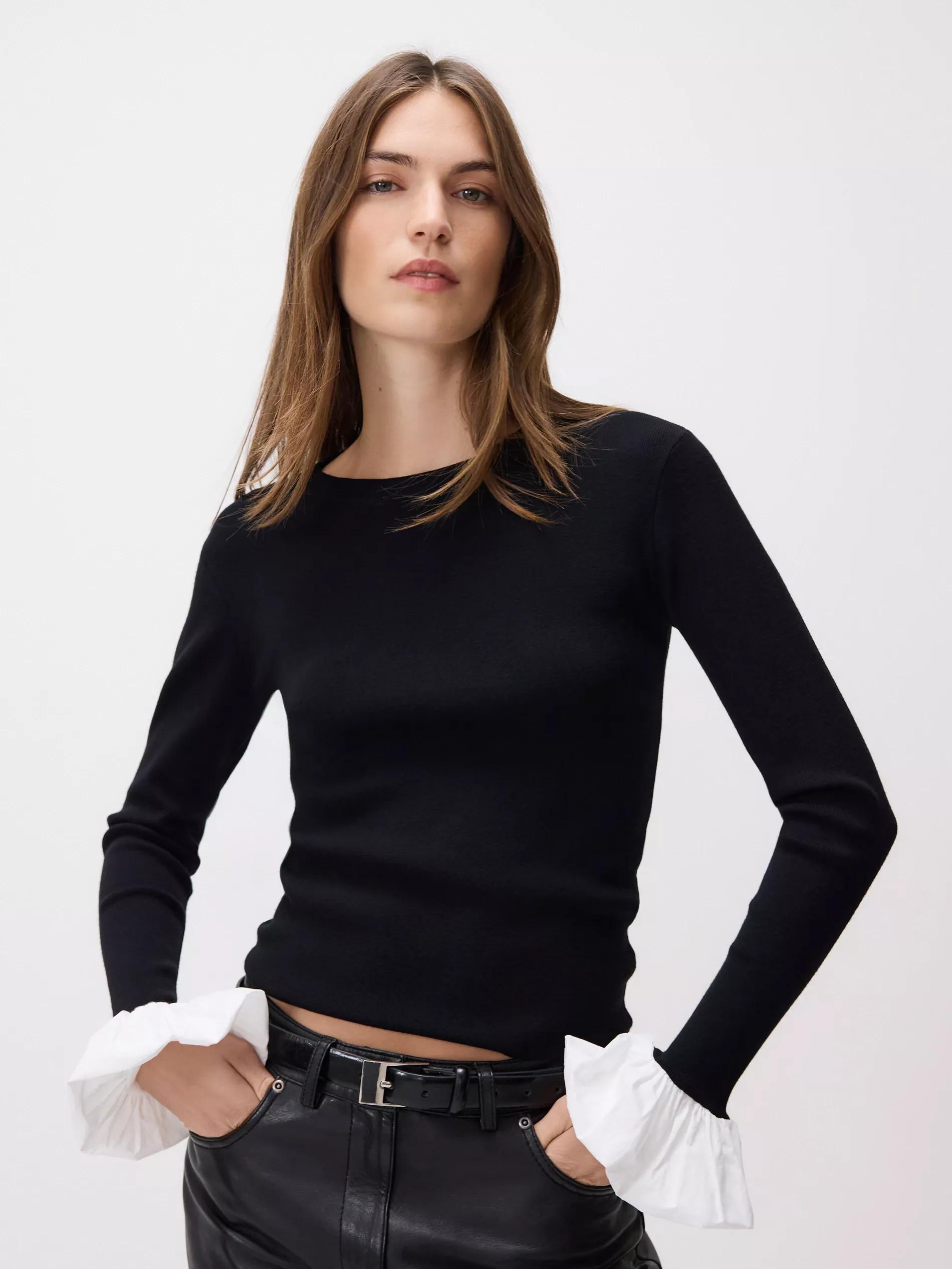 Black Sweater With Decorative Insert, Black, large image number 1