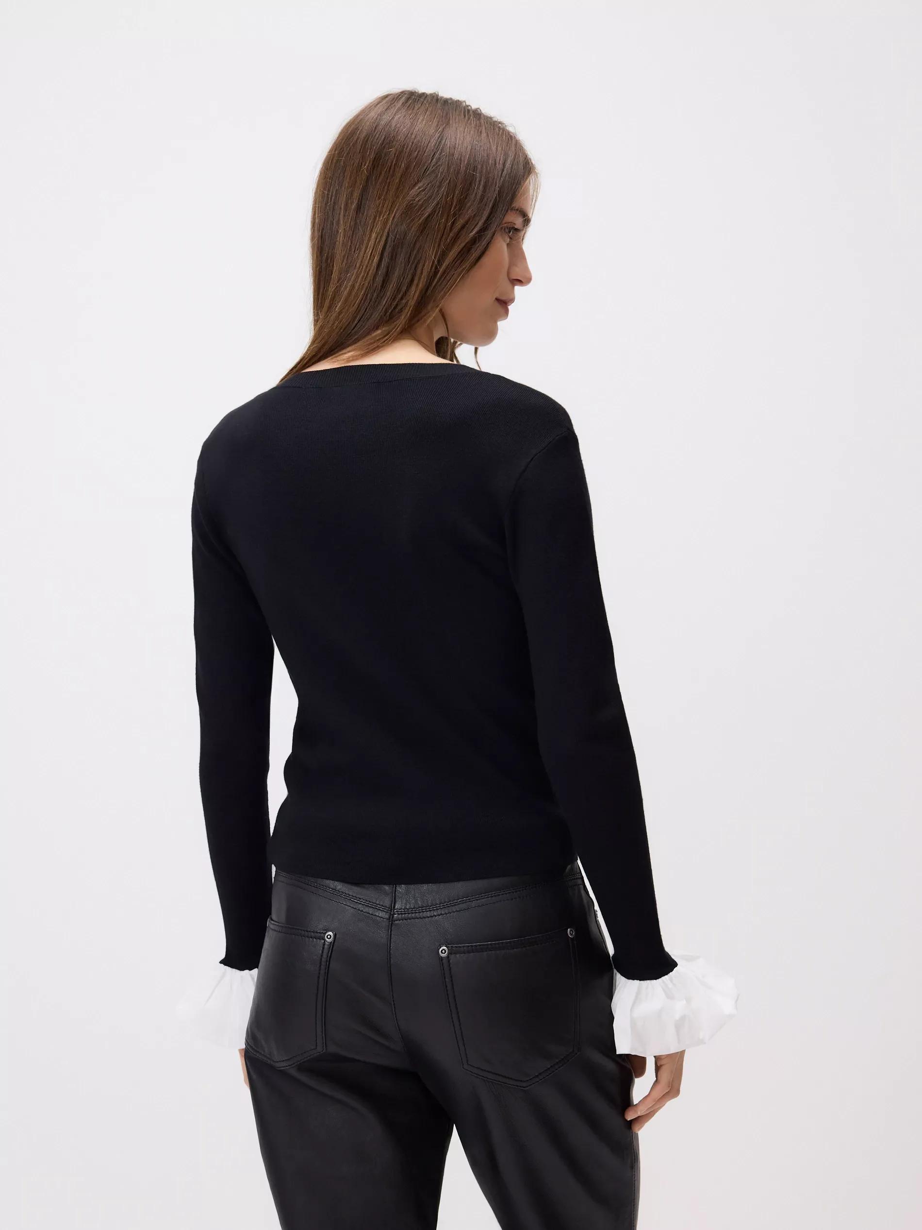 Black Sweater With Decorative Insert, Black, large image number 3