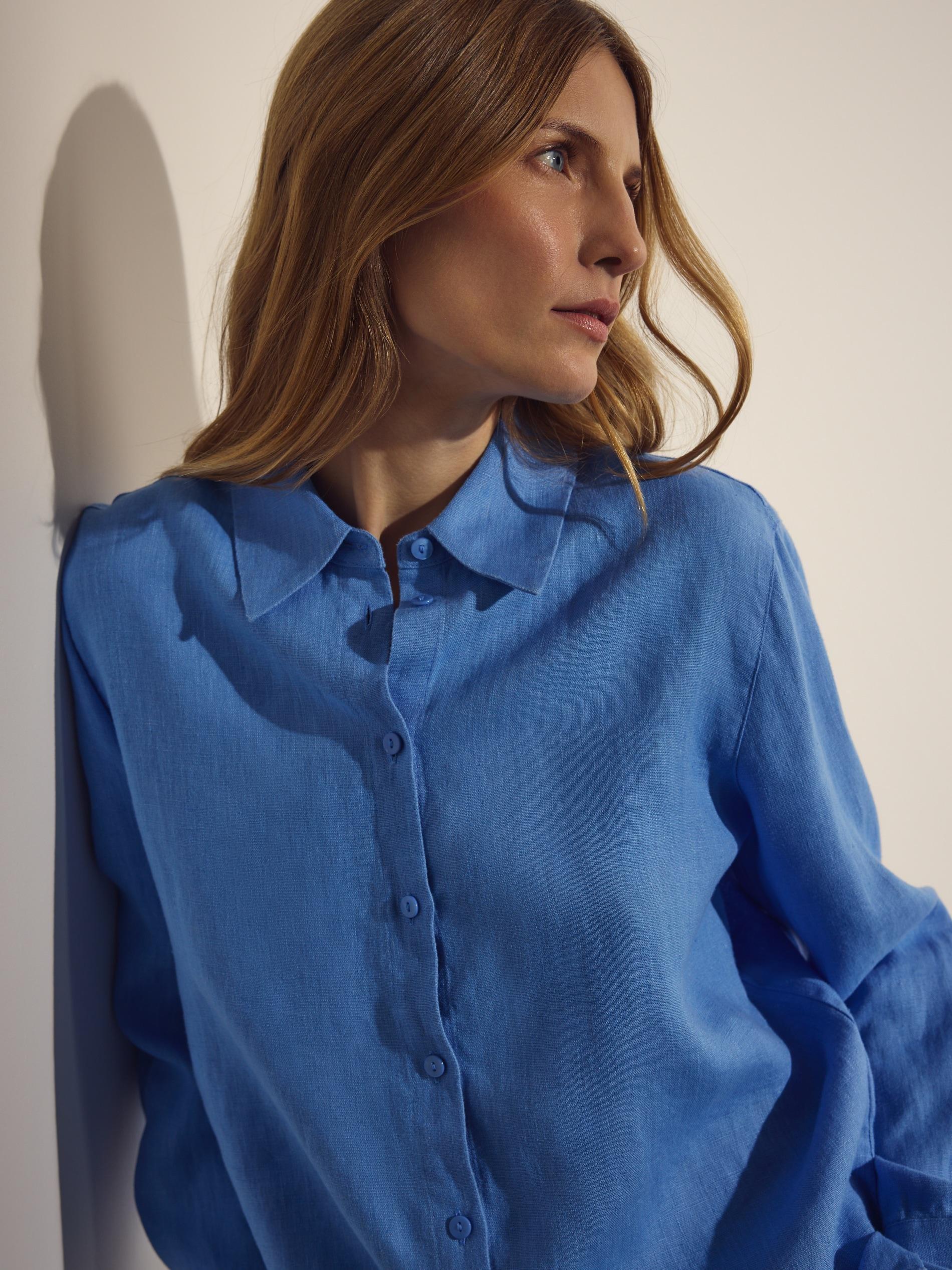 Blue Linen Shirt, Blue, large image number 4