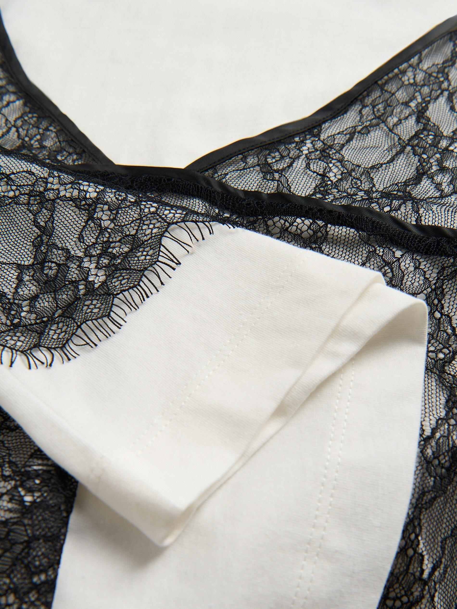 Cream T-Shirt With Lace Top, Ivory, large image number 4