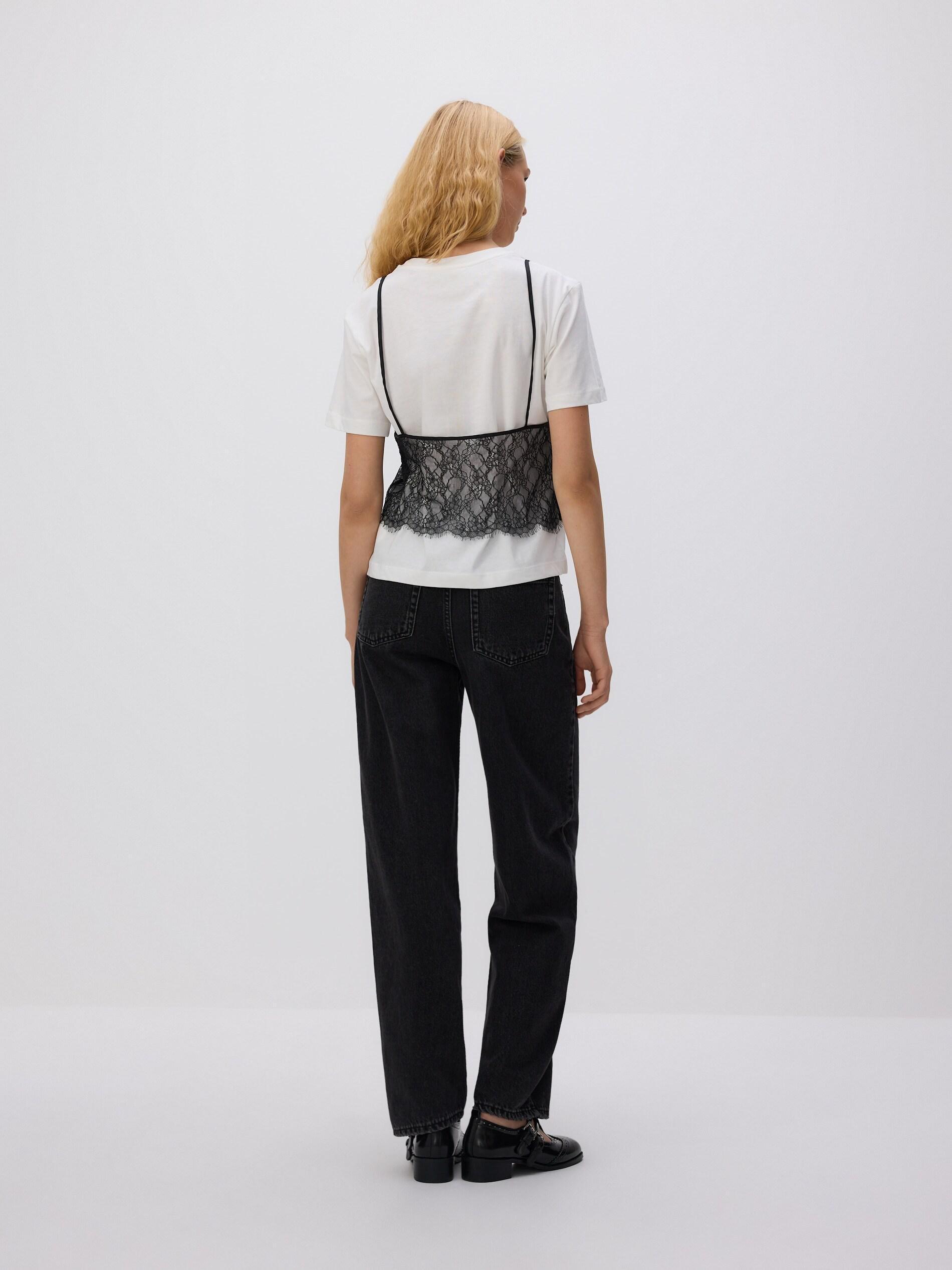 Cream T-Shirt With Lace Top, Ivory, large image number 5